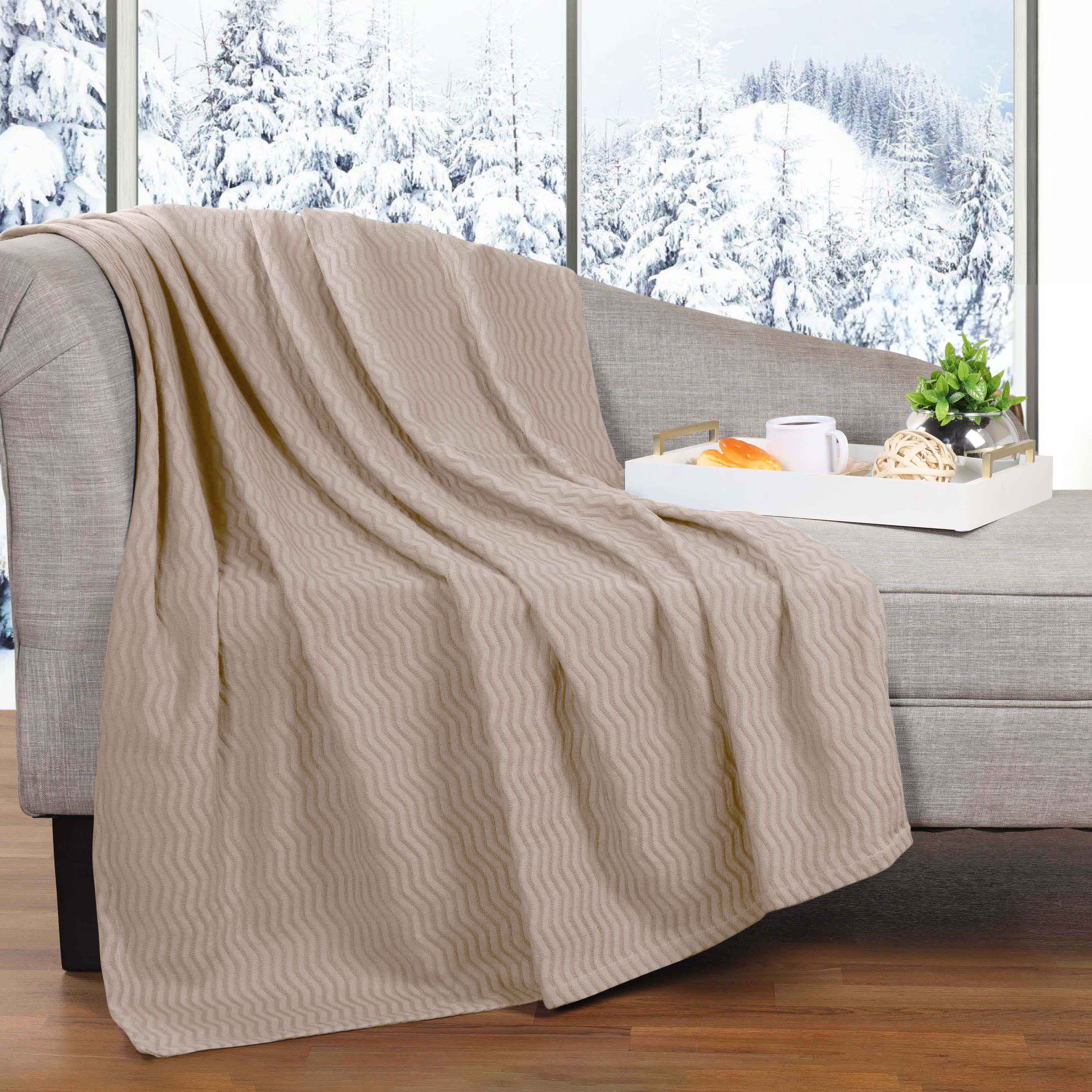 Jena Cotton Textured Chevron Lightweight Woven Blanket - Soft & Breathable Throw for Sofa, Bed & Outdoor Use - Cozy Home Decor & Picnic Essential