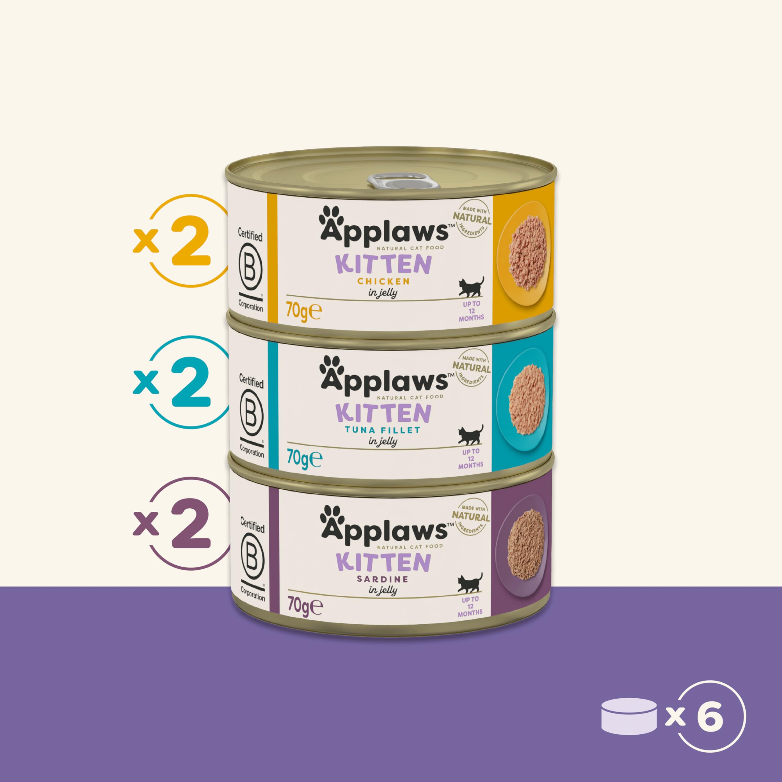 Applaws Natural Kitten Food - Chicken & Fish Multipack in Jelly (6 x 70g Tin) | Grain-Free Wet Cat Food for Kittens | Perfect for Weaning, Mealtime & Treats