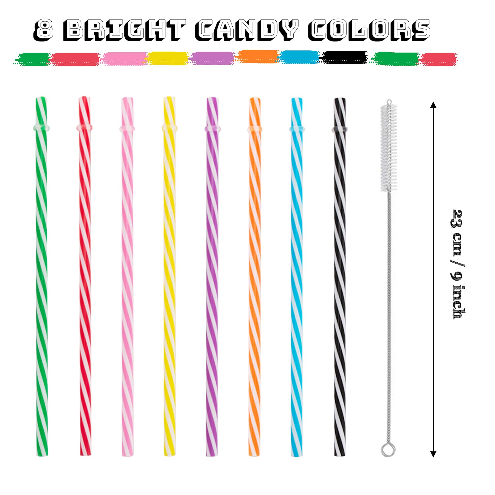 Reusable Plastic Straws 24-Pack with Brush for Bars, Cafes, Parties