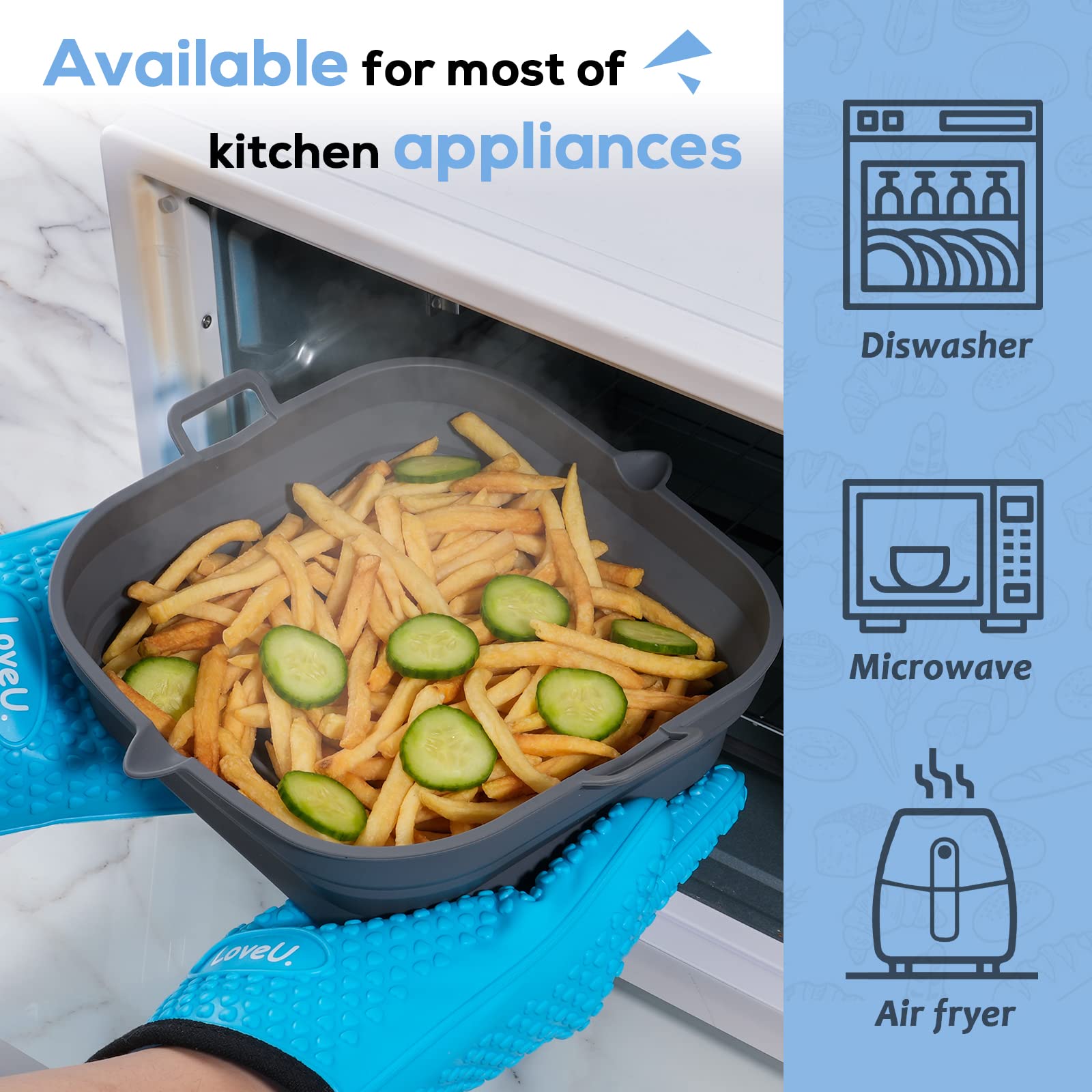 Reusable 8.5 Inch Square Silicone Air Fryer Liners & Basket - Non-Stick Baking Tray for 5.8 to 8 Qt Air Fryers & Ovens - Easy to Clean Kitchen Accessories - Perfect for Healthy Cooking, Meal Prep & Family Dinners