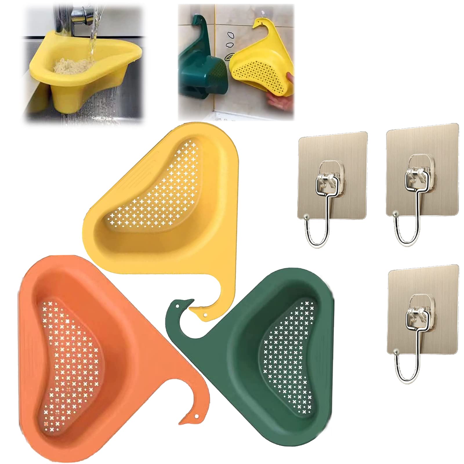 Premium Swan Drain Basket Set (3-Pack) - Stainless Steel Kitchen Sink Strainer with Elegant Swan Design | Multi-Functional Drain Rack for Fruits, Vegetables & Dishwashing | Perfect for Modern Kitchens & Bar Sinks