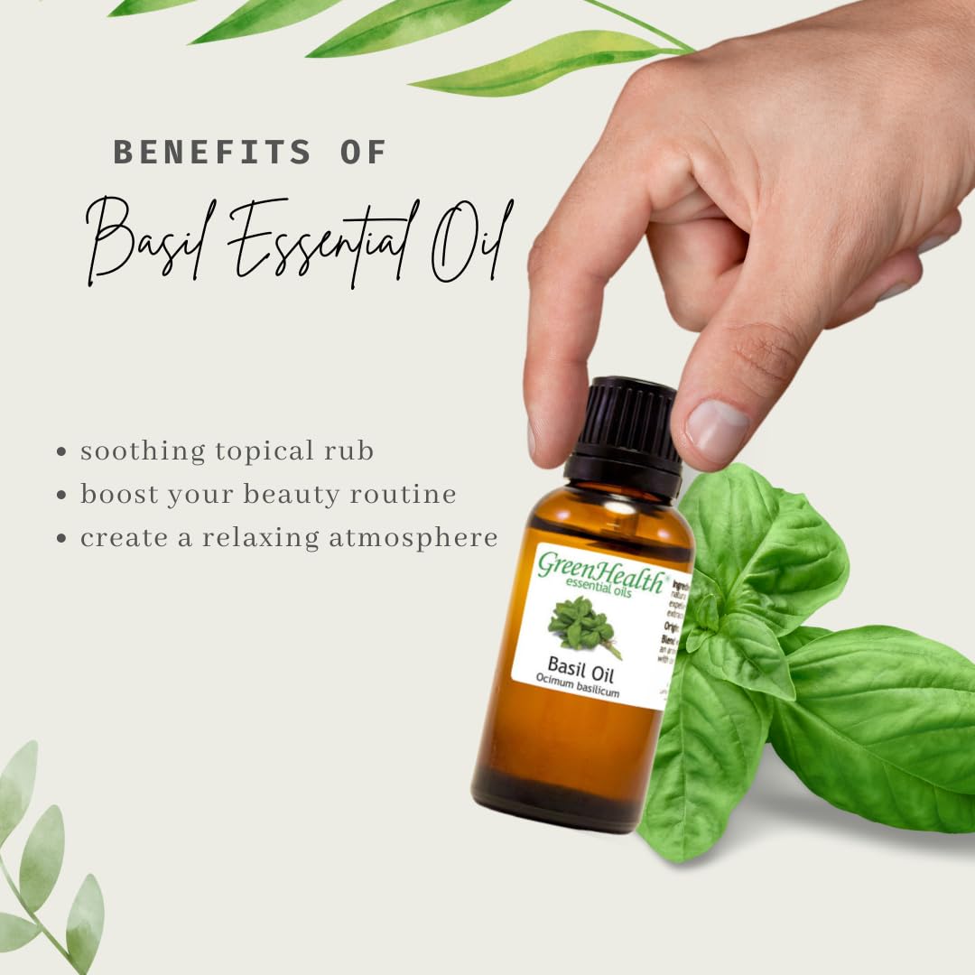 100% Pure Basil Essential Oil - 4 fl oz in Amber Glass Bottle with Cap - Aromatherapy, Stress Relief & Skin Care - Perfect for Diffusers, Massage & DIY Beauty Products