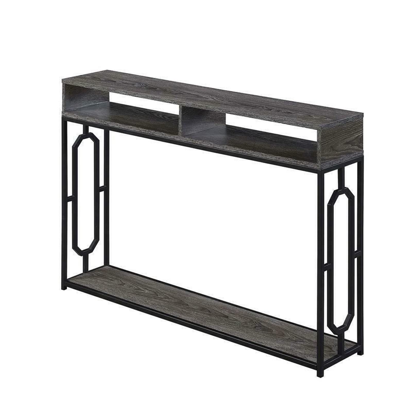 ALIDAM 2-Tier Console Table - Weathered Gray Wood & Black Frame Sofa Table for Living Room, Entryway - Perfect for Hallway Decor, Small Space Storage & Entryway Organization