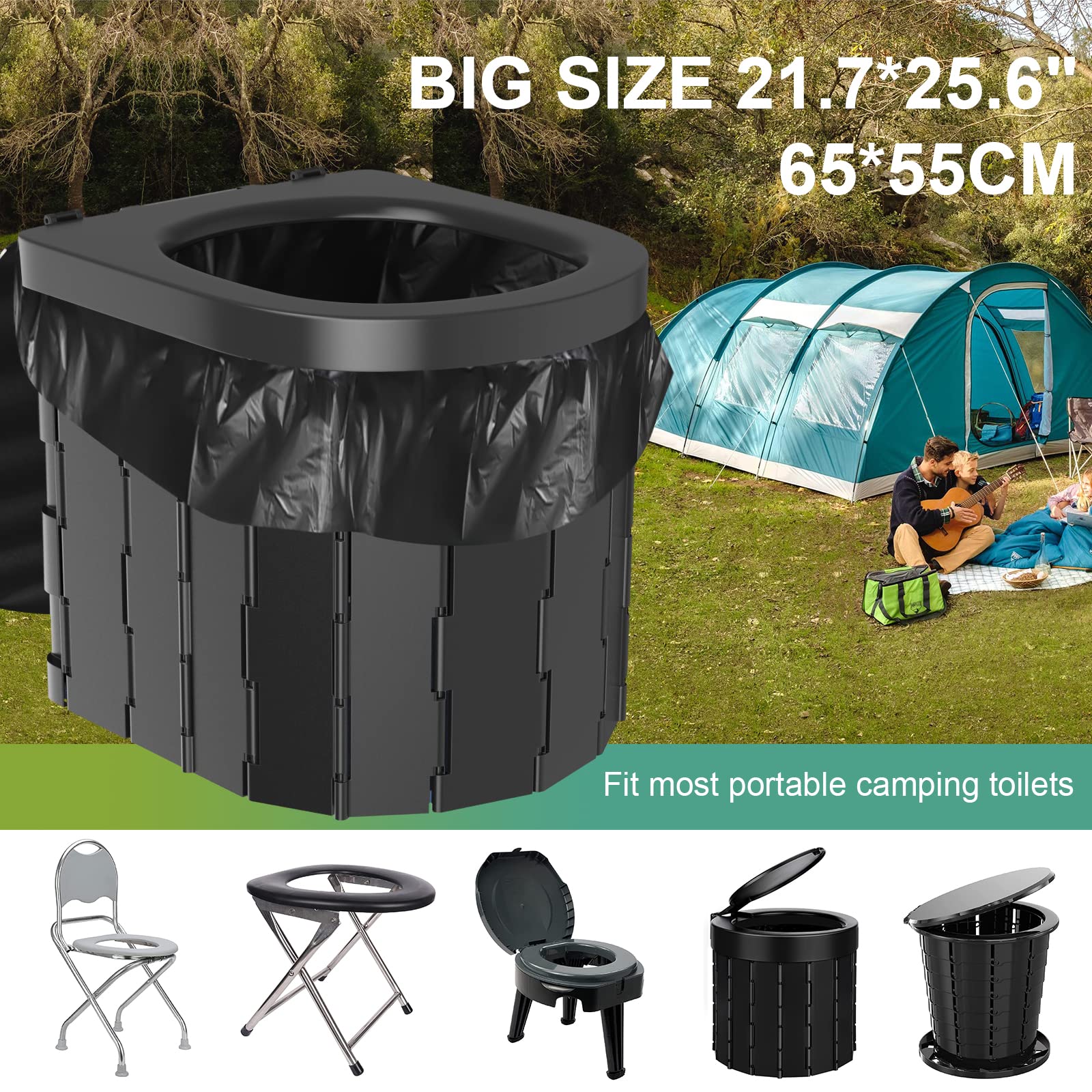 Eco-Friendly Portable Toilet Bags for Camping & Outdoor Adventures - 40 Pack Compostable Biodegradable Toilet Liners, 8 Gallon Thickened Bucket Liners for RV, Boating, Hiking & Emergency Preparedness - Plastic-Free Waste Solution for Sustainable Travel