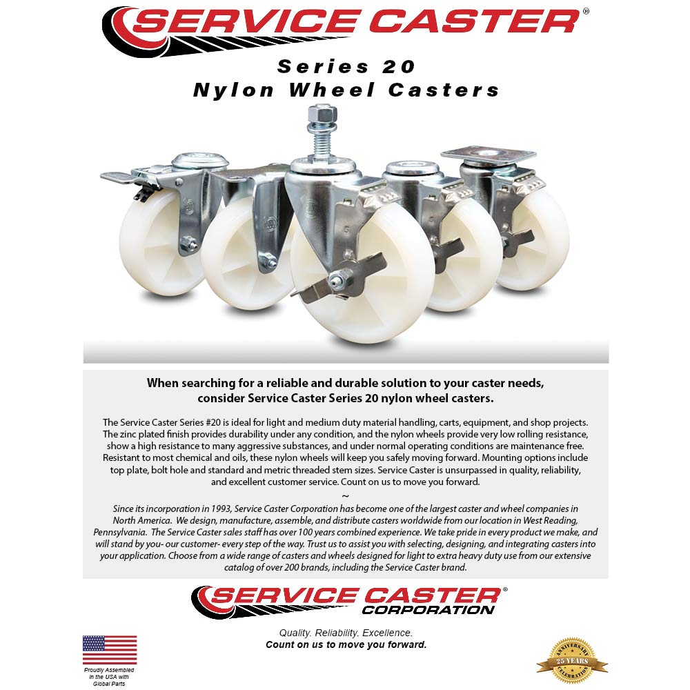 Heavy Duty Nylon Swivel Caster Wheels Set of 4 - 3 Inch White Wheels with 2 Locking Swivel & 2 Rigid Casters - 1200 lbs Capacity for Furniture, Carts, Workbenches & Industrial Equipment