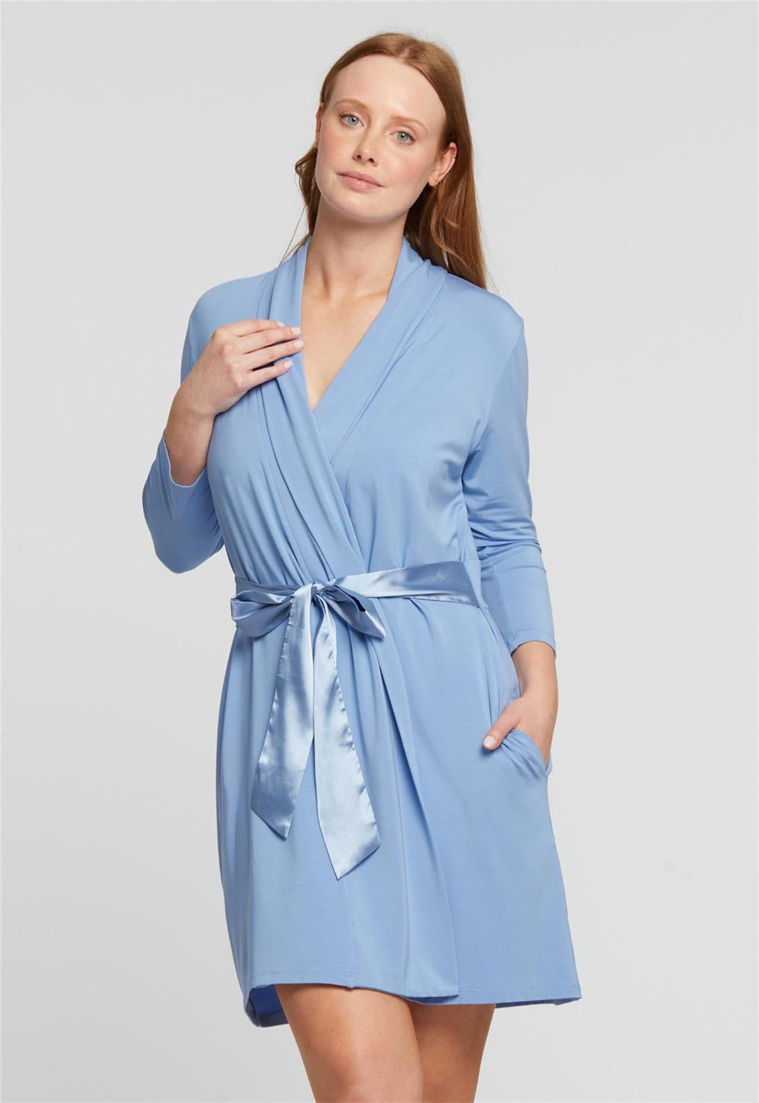 Fleurt Iconic Robe in Hampton Blue - Luxurious Women's Bathrobe for Spa, Hotel & Home Relaxation | Soft Cotton Kimono Style Robe for Bath, Lounge & Gift
