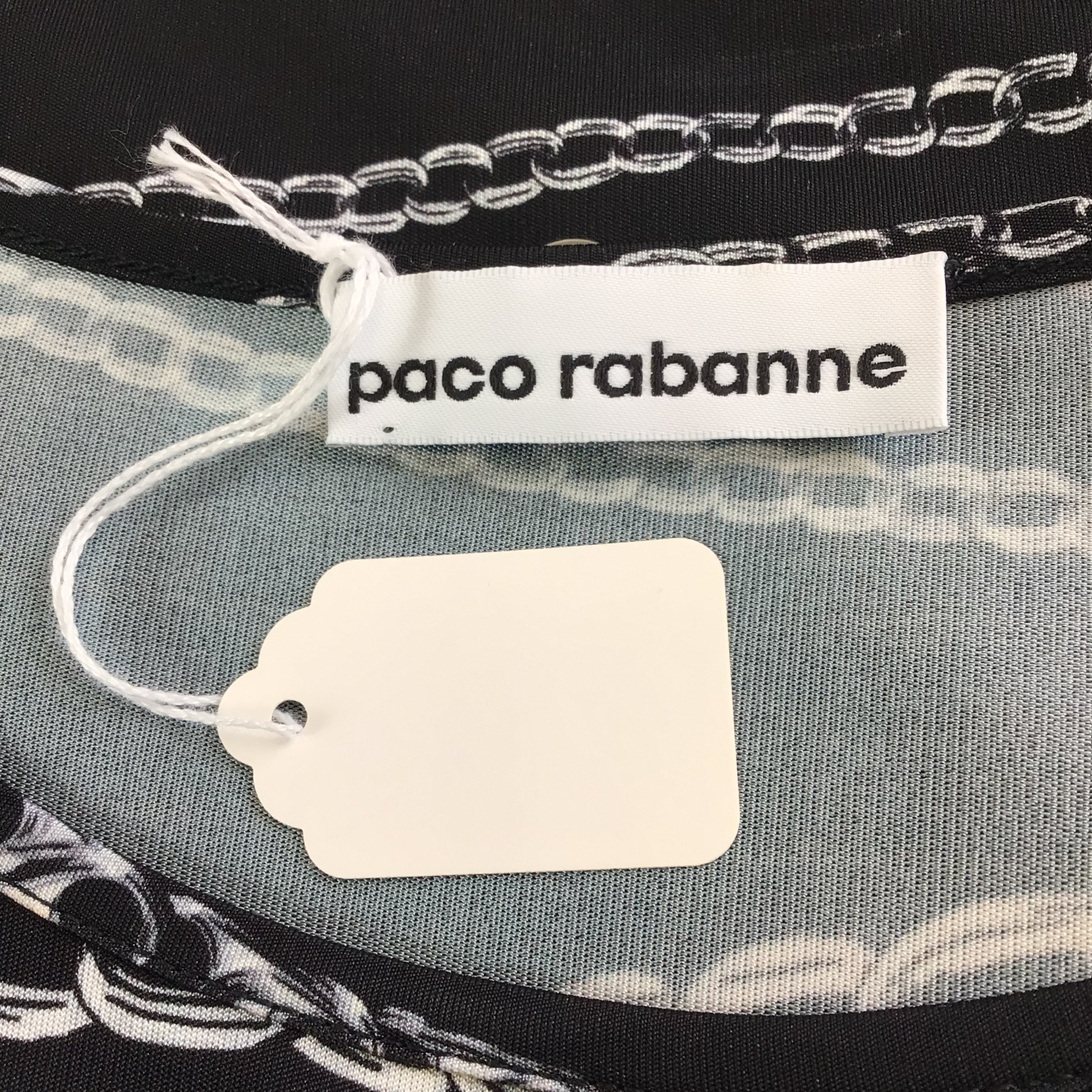 Paco Rabanne Women's Black & Silver Chain Print Long Sleeve Stretch Jersey Top for Night Out & Party Wear