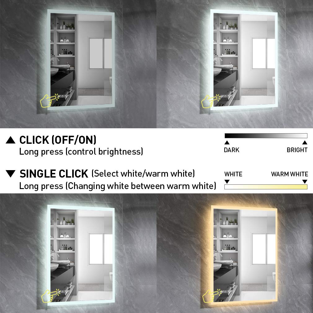 Wall-Mounted LED Bathroom Mirror with Anti-Fog & Smart Touch Control - Adjustable Brightness, Horizontal/Vertical Mount for Vanity Makeup & Shaving - Perfect for Modern Bathrooms, Dressing Rooms & Home Decor