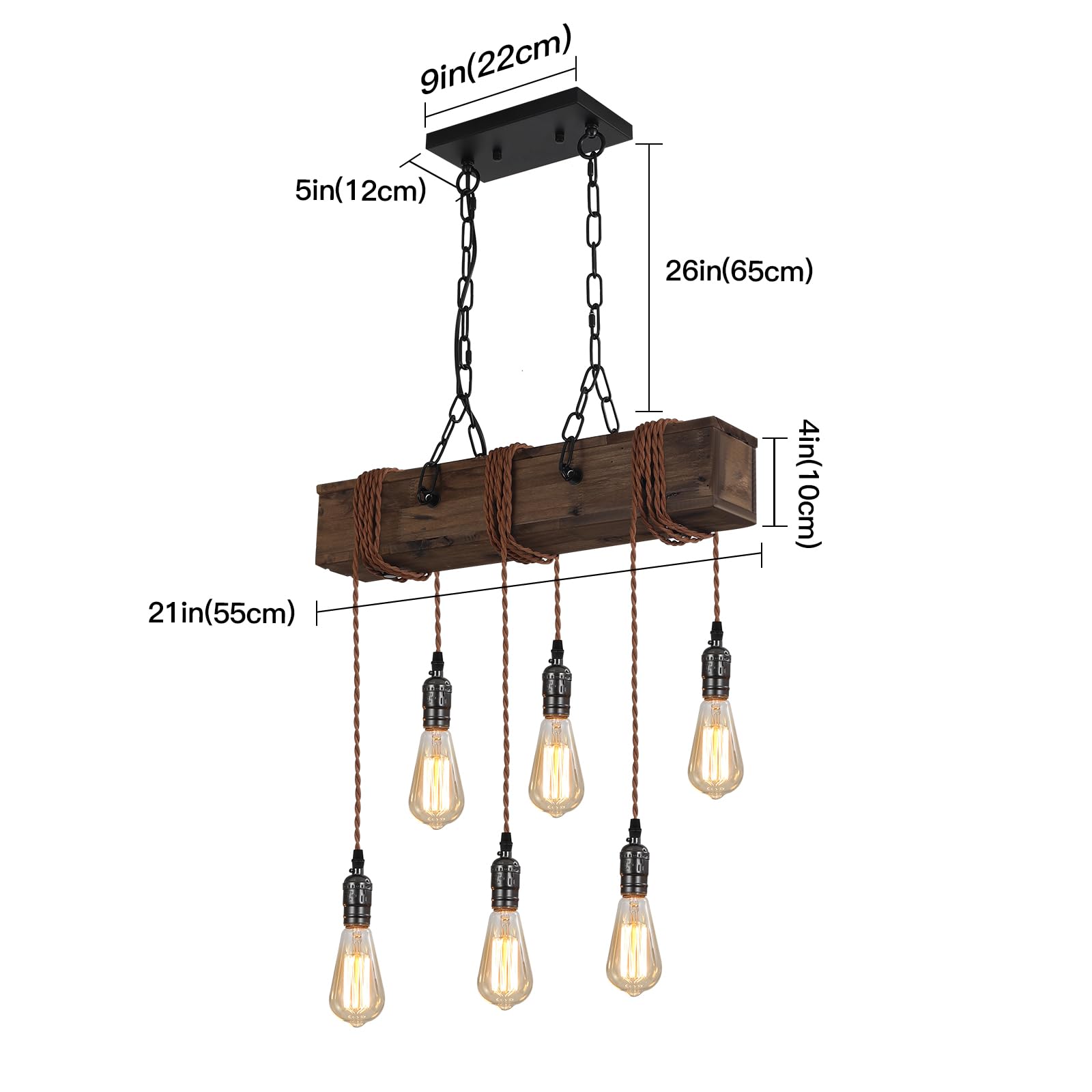 KEESFU 6-Light Farmhouse Wooden Chandelier - Adjustable Rustic Ceiling Pendant Light for Kitchen Island, Dining Room, Bar, Pool Table & Cabin - Perfect for Country Style Home Decor
