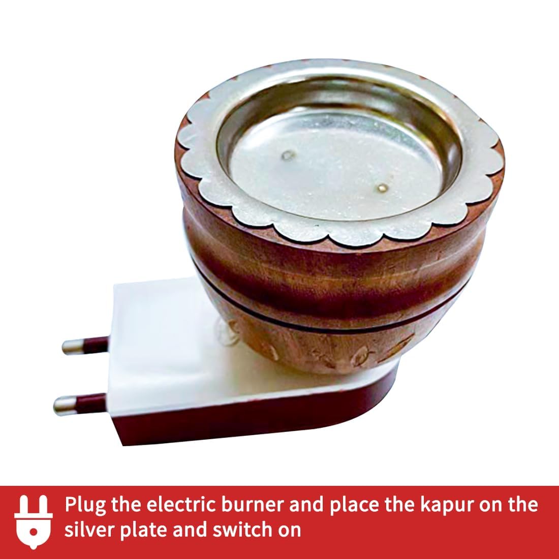 Premium Wooden Kapoor Dani - Electric Camphor Diffuser & Bakhoor Burner for Home, Puja, Aromatherapy & Night Light (Brown) | Perfect for Relaxation, Meditation & Spiritual Ceremonies
