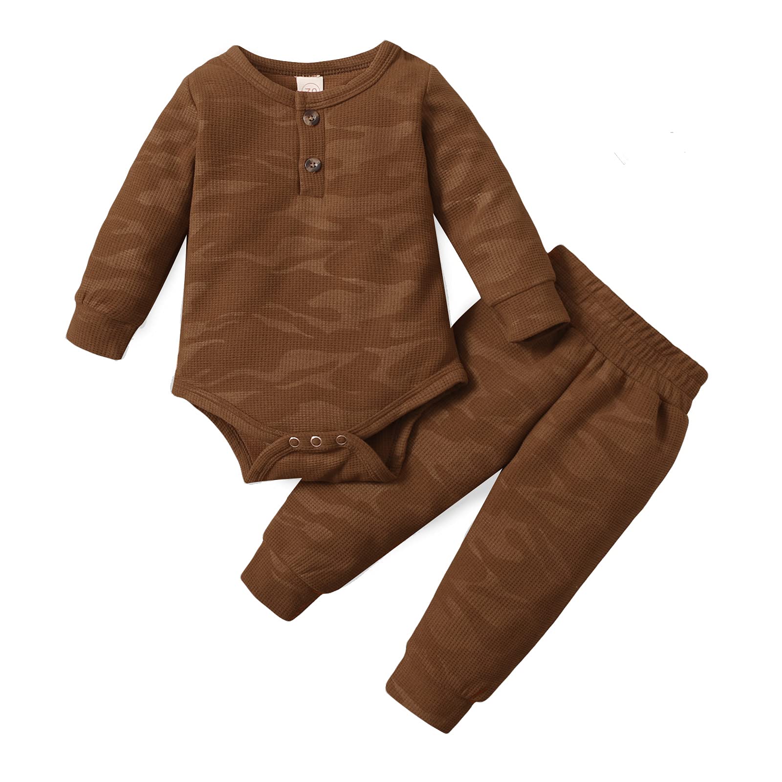 Ursobutegl 2Pcs Newborn Baby Clothes - Unisex Camouflage Long Sleeve Romper Pants Set (0-12 Months) | Warm Winter Outfits for Boys & Girls | Perfect for Fall Season, Family Photos & Outdoor Adventures