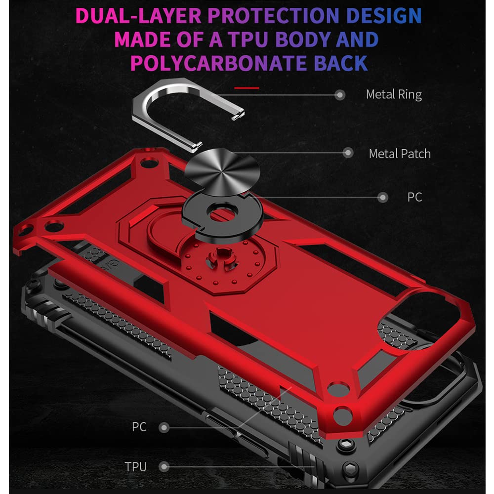 Aozuoton iPhone SE 2022/2020 & iPhone 8/7 Case with HD Screen Protector - Military Grade 16ft Drop Tested, Shockproof Protective Phone Cover with Ring Holder (Red) - Perfect for Outdoor Activities, Work & Daily Use