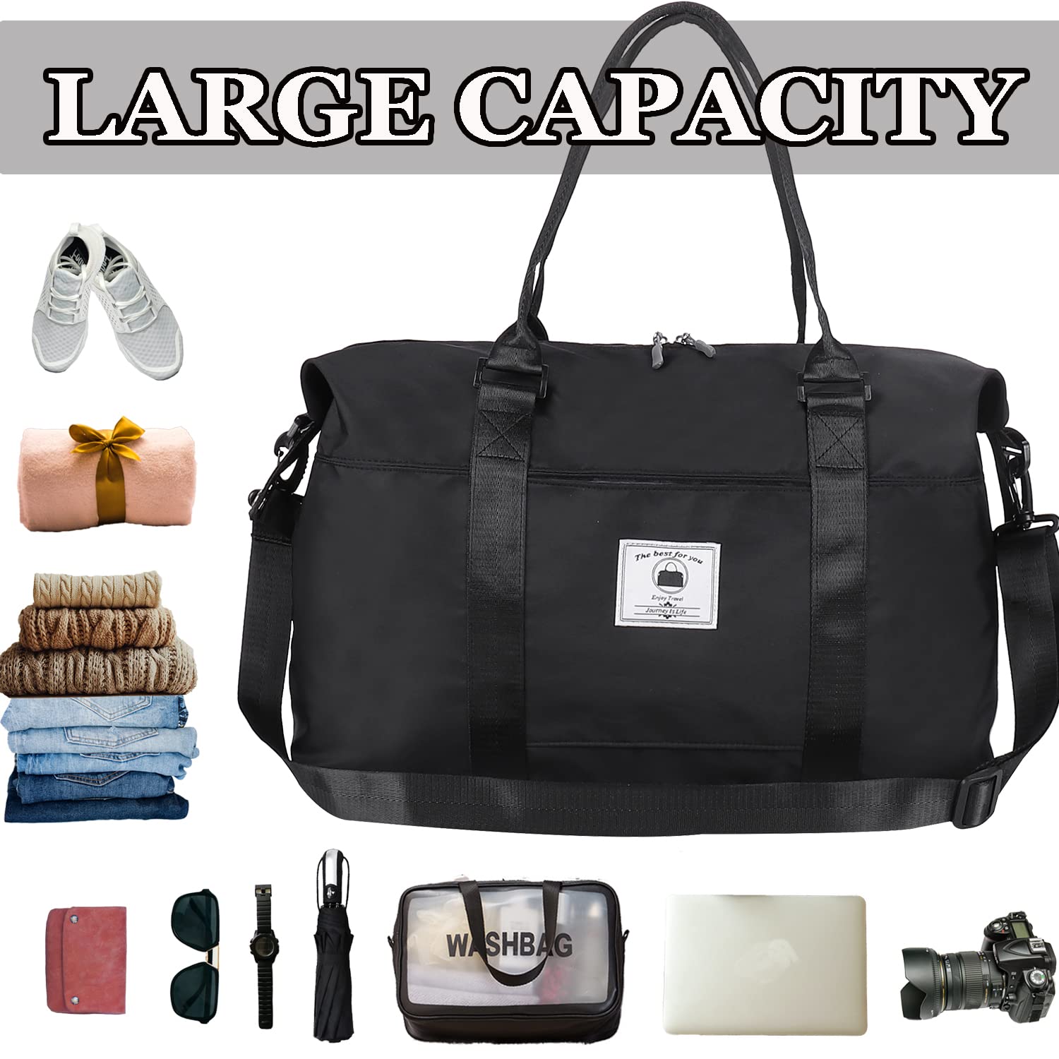 Waterproof Travel Duffle Bag for Women & Men - Sport Gym Tote with Wet Pocket - Perfect for Overnight Trips, Weekend Getaways & Workout Sessions