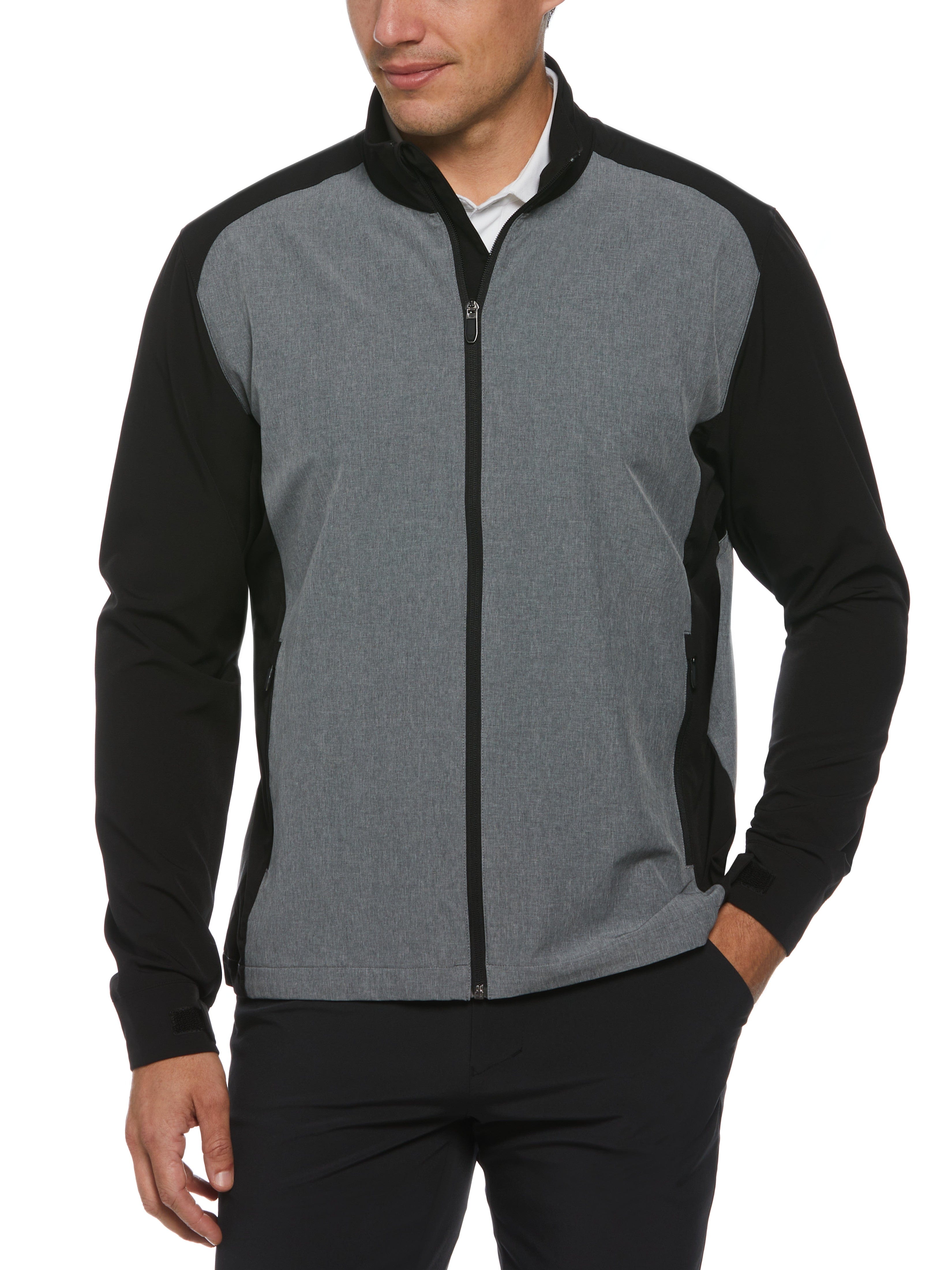 Men's Heathered Block Full Zip Golf Jacket - Lightweight Windproof Pullover for Golfing, Running & Outdoor Activities