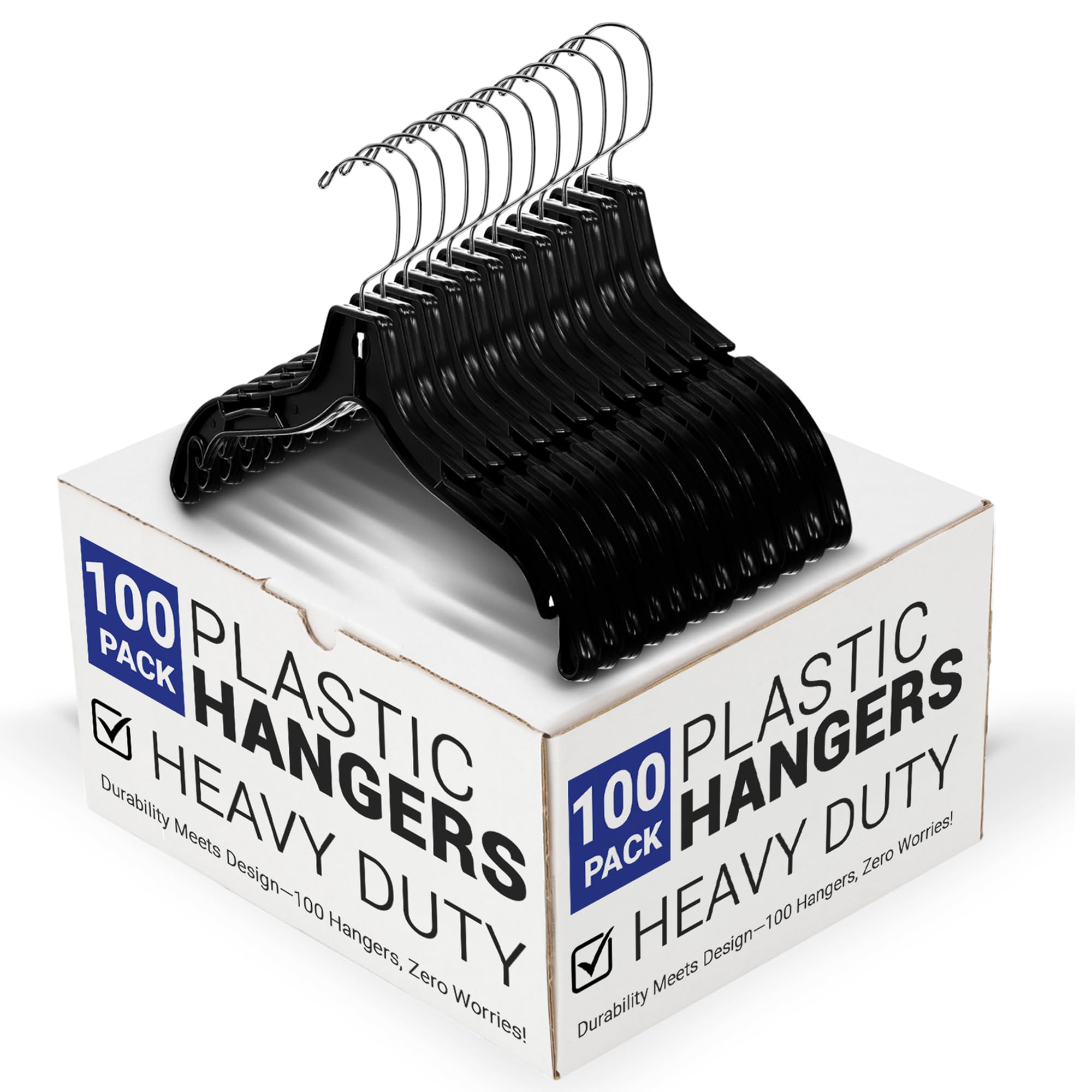 Victory Display Heavy Duty Clothes Hangers - 17in Wide Black Plastic Hangers with Swivel Hooks & Notched Shoulders - Coat & Shirt Organizer for Closet - Space Saving Hanger for Clothing (100 Pack) - Perfect for Wardrobe Organization, Retail Stores & Laundry Businesses