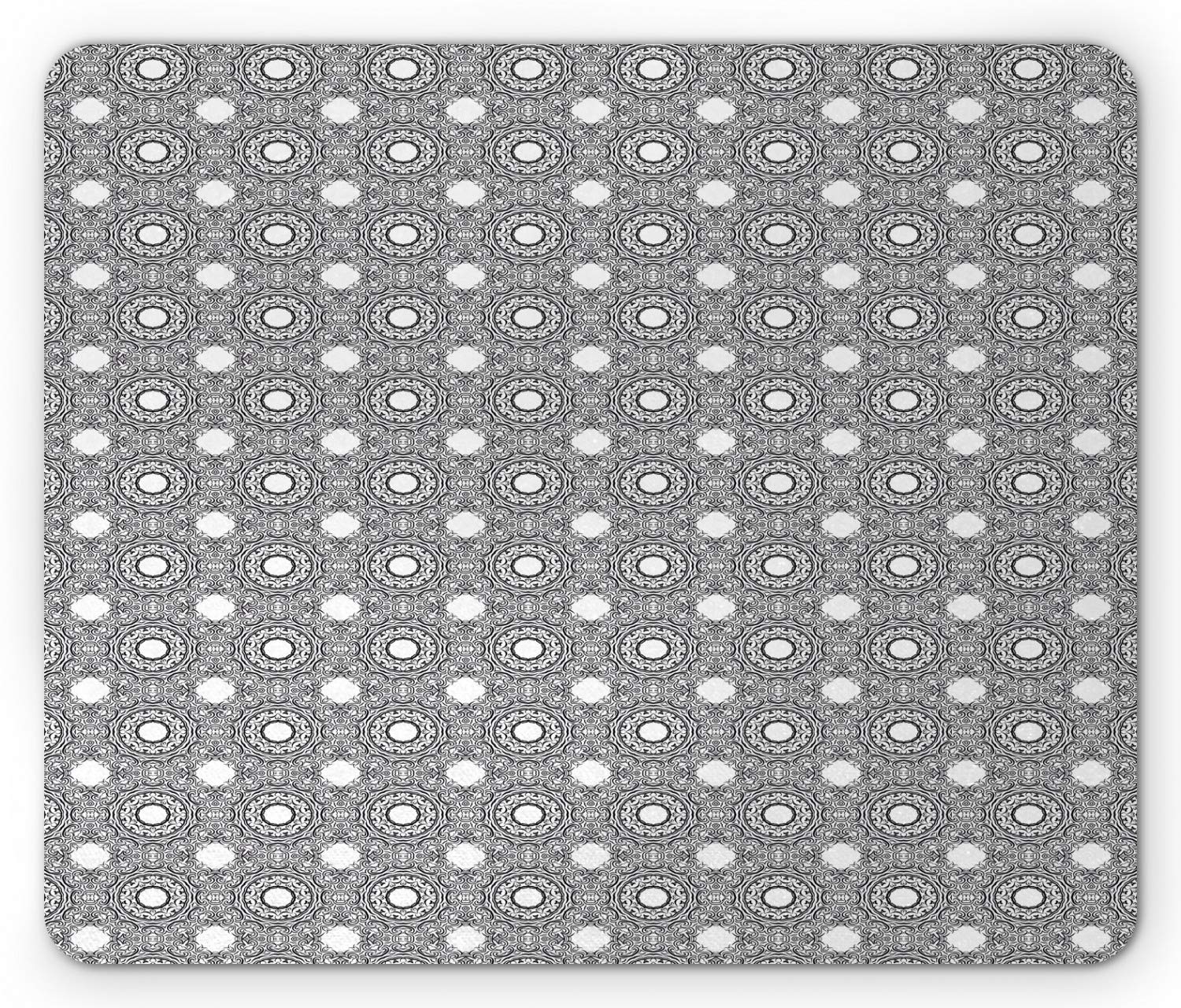Ambesonne Antique Oriental Mouse Pad - Non-Slip Rubber Mousepad with Monochrome Round Ornaments & Intricate Art Motifs, Standard Size Rectangle Mouse Pad in Charcoal Grey & White - Perfect for Office, Gaming & Home Computer Use