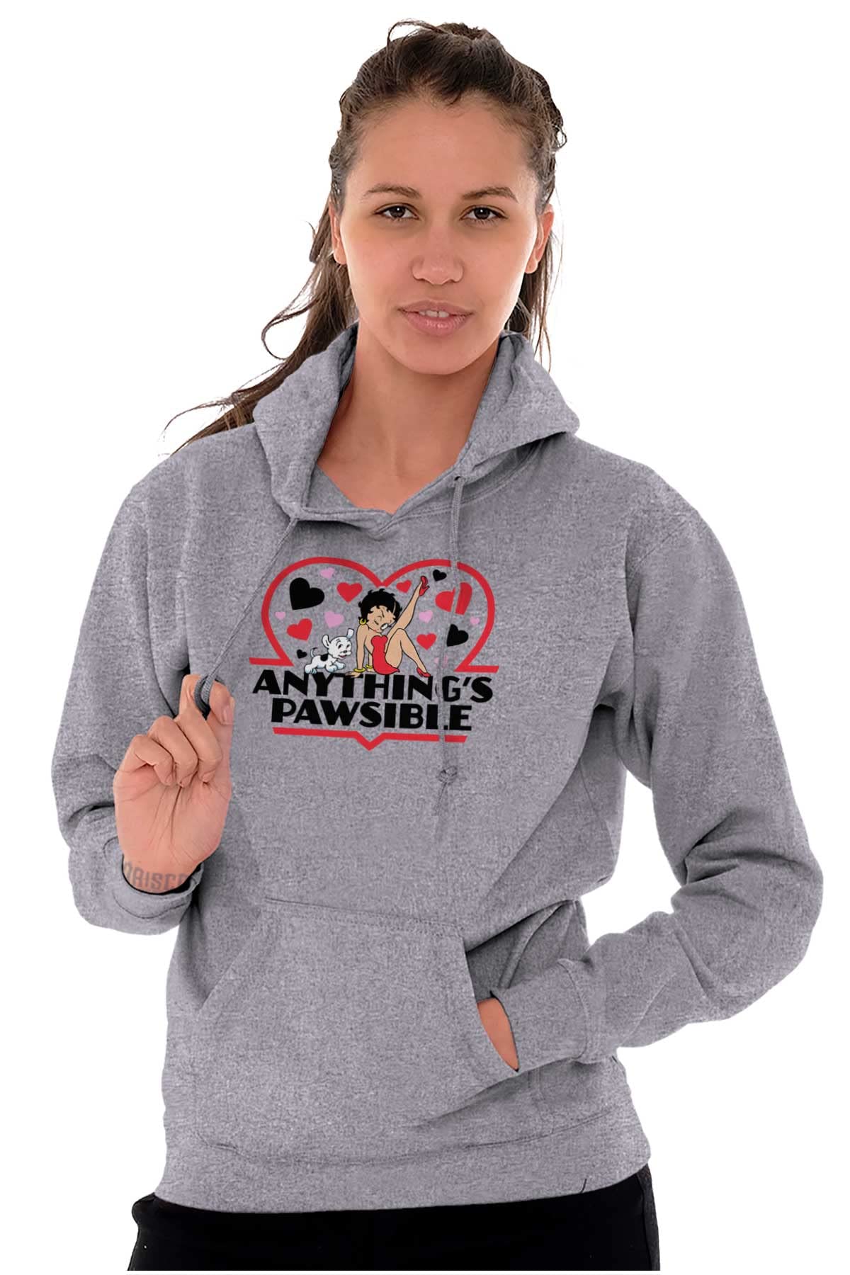 Betty Boop 'Anything's Possible' Pun Hoodie Sweatshirt for Women | Cute Cartoon Graphic Pullover | Casual Outfit & Lounge Wear