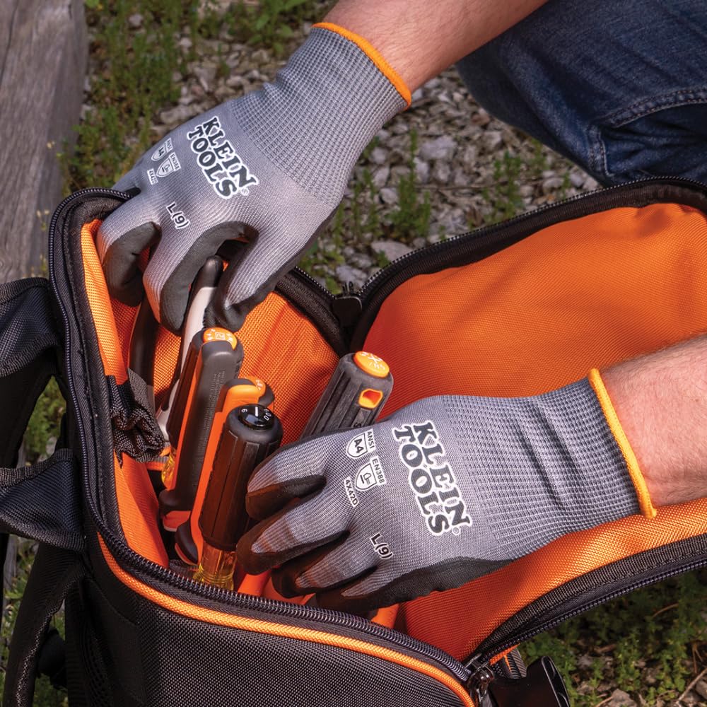 Klein Tools 60588 Cut Resistant Work Gloves - ANSI A4 Rated HPPE Fabric with Nitrile Coating | Touchscreen Compatible | Medium Size 2-Pair Set | Ideal for Construction, Electrical Work & DIY Projects