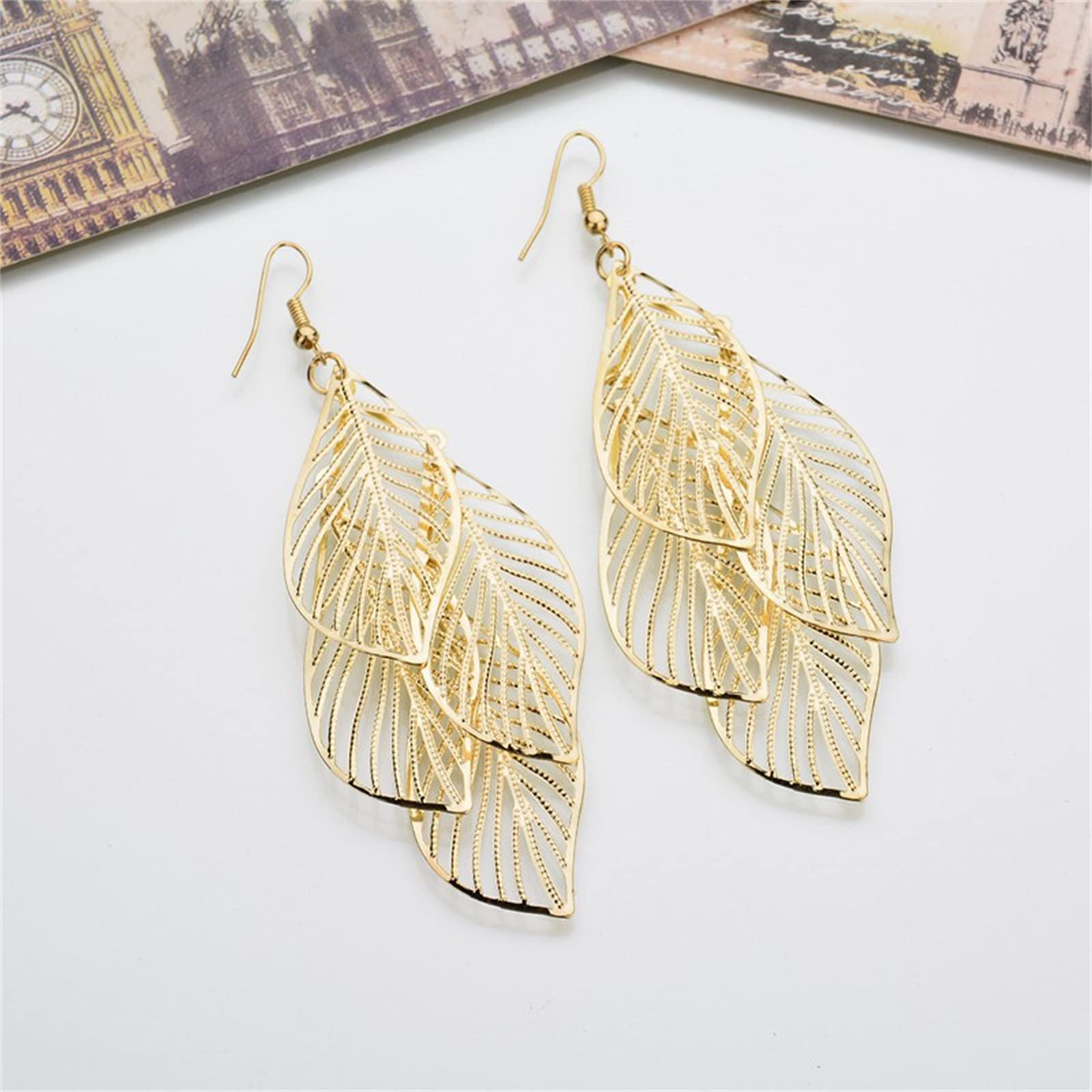 Bohemian Layered Filigree Leaf Earrings for Women - Handmade Silver & Gold Plated Lightweight Chandelier Dangle Earrings - Perfect for Festivals, Weddings & Boho Fashion
