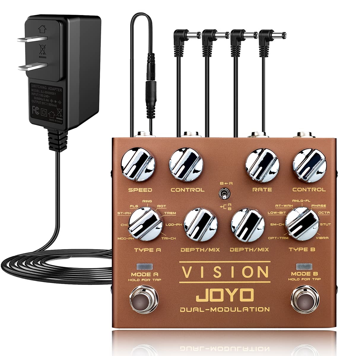 JOYO R-09 Dual Channel Modulation Multi Effects Guitar Pedal Bundle with 9V DC Power Supply (800mA-1A) - Perfect for Live Performances, Studio Recording & Guitar Effects Processing