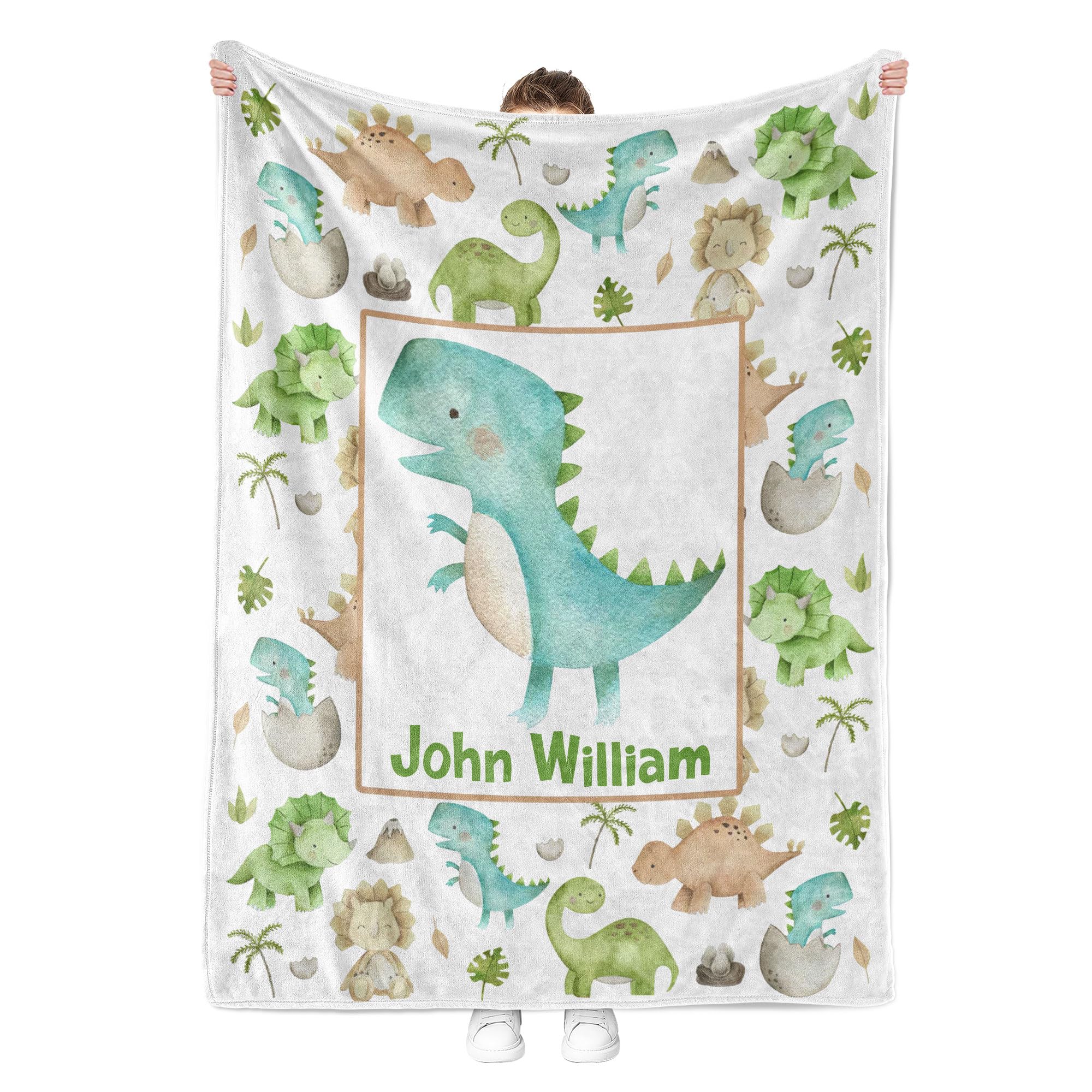 MDPrints Personalized Dinosaur Baby Blankets for Boys - Custom Name Embroidered Fleece Blanket - Soft & Cozy Newborn Gift for Baby Showers, Birthdays & Nursery Decor