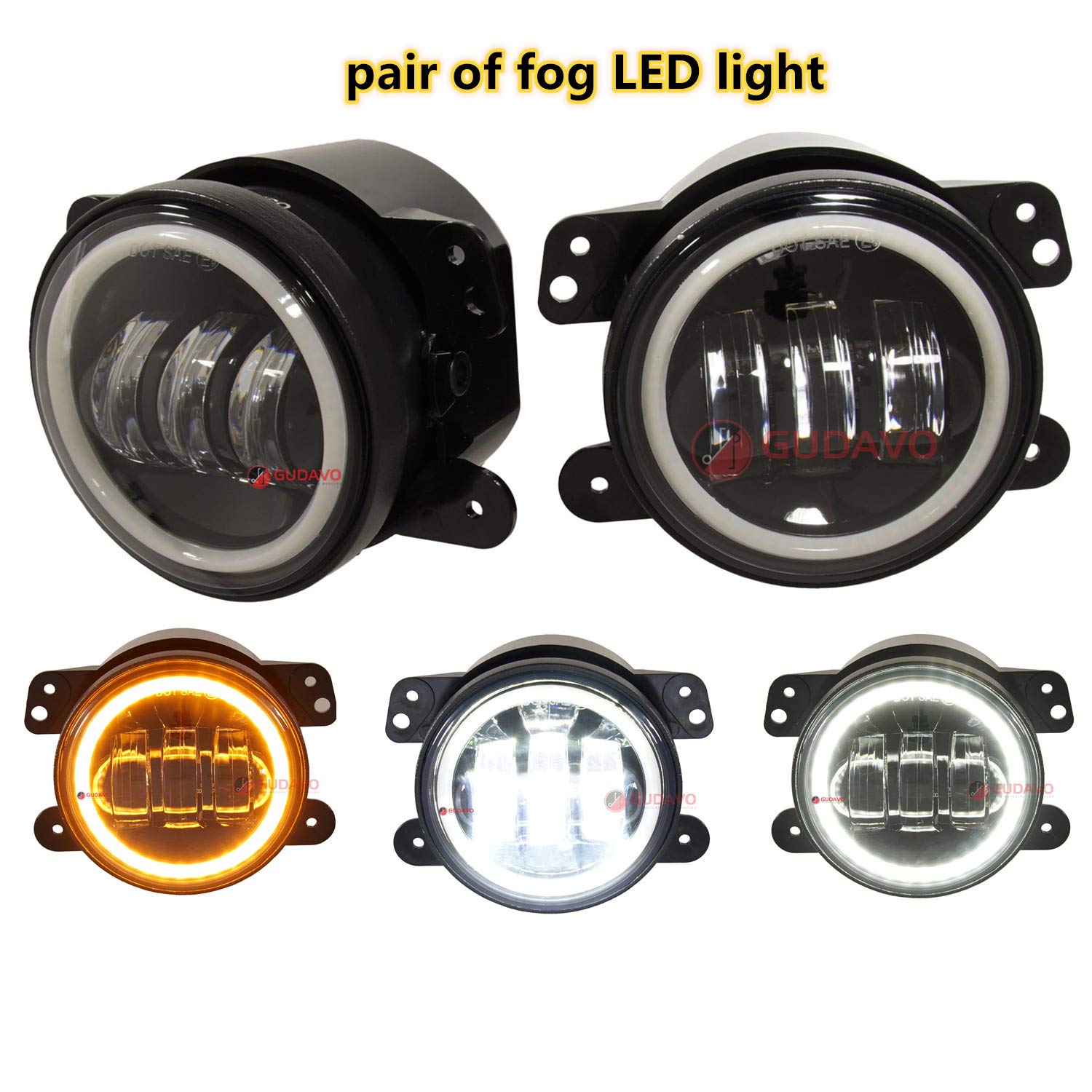 4 Inch Super Bright LED Fog Lights with DRL Halo Ring - Compatible with Jeep Wrangler Rubicon, Sport, Sahara, Unlimited, Hard Rock, Willys, Altitude, Dragon, X - Perfect for Off-Roading, Night Driving & Enhanced Visibility