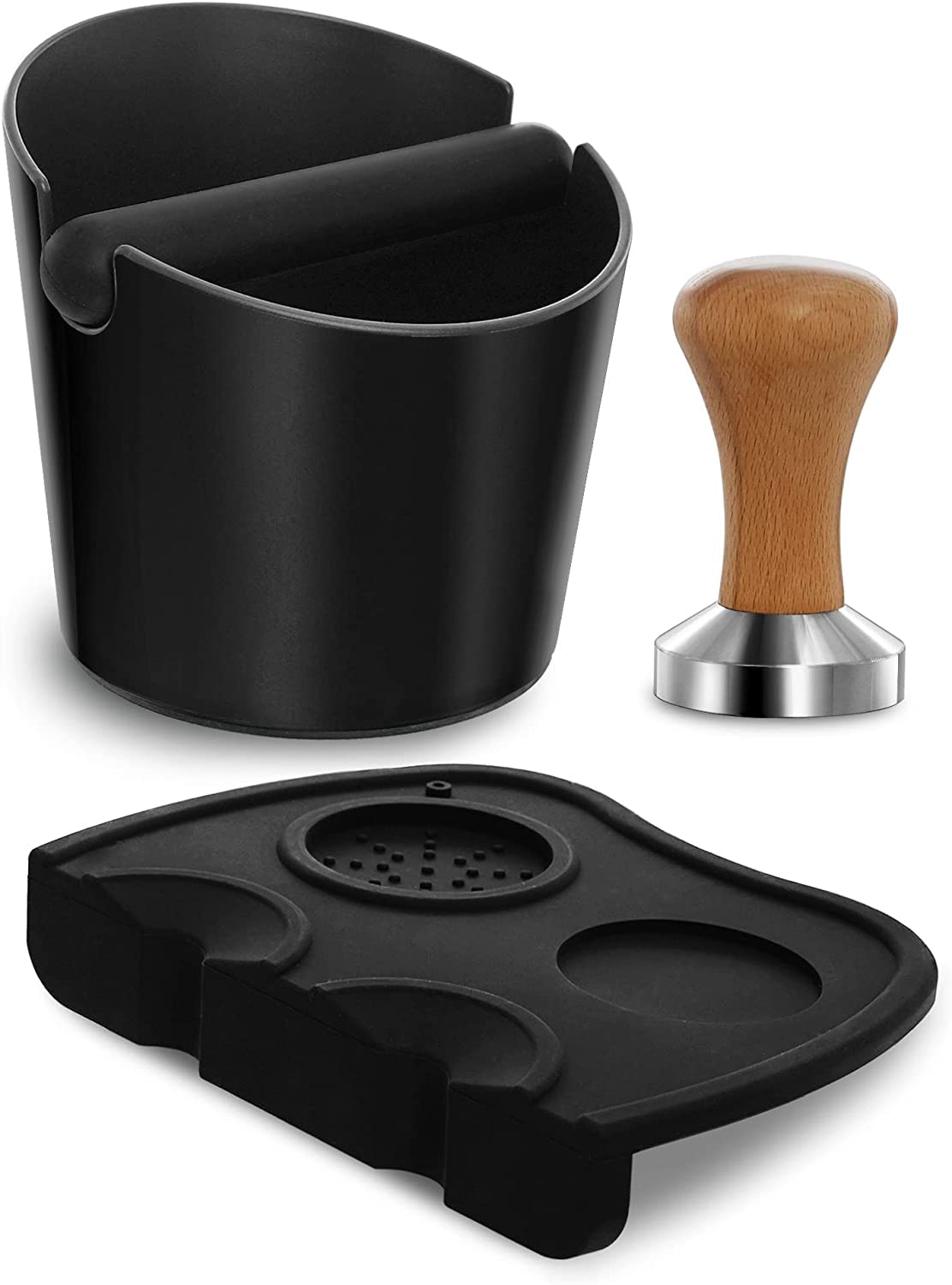 Gevi 51mm Espresso Tamper Set - Wooden Handle, Stainless Steel & Silicone Mat for Barista Use