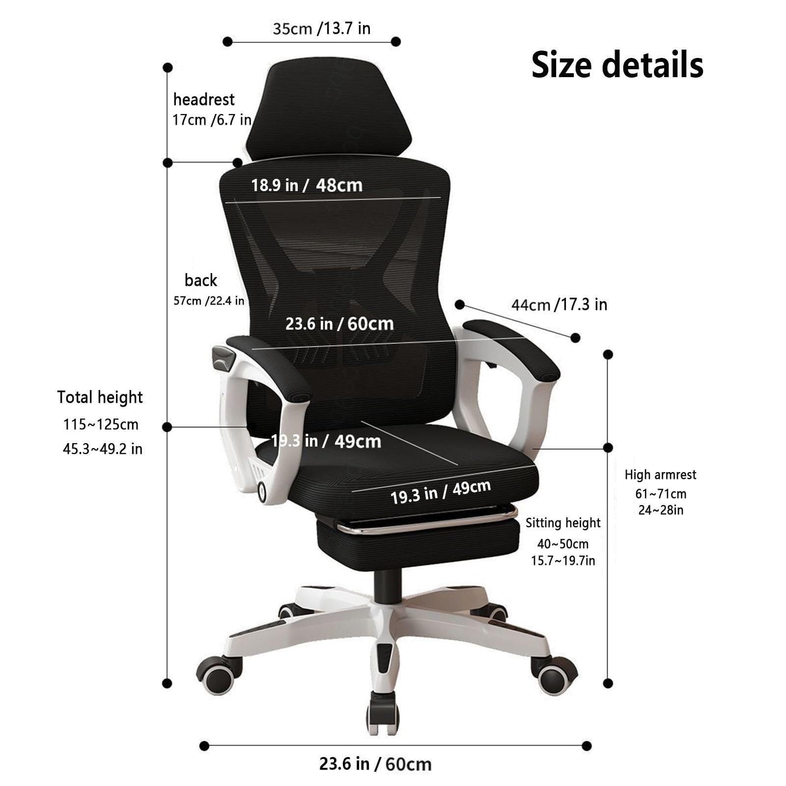 Ergonomic Office Chair with Retractable Footrest & Adjustable Lumbar Support - High Back Mesh Computer Desk Chair for Home Office, Study & Work - Breathable Comfort (Black/Grey) - Perfect for Long Hours Sitting & Remote Work