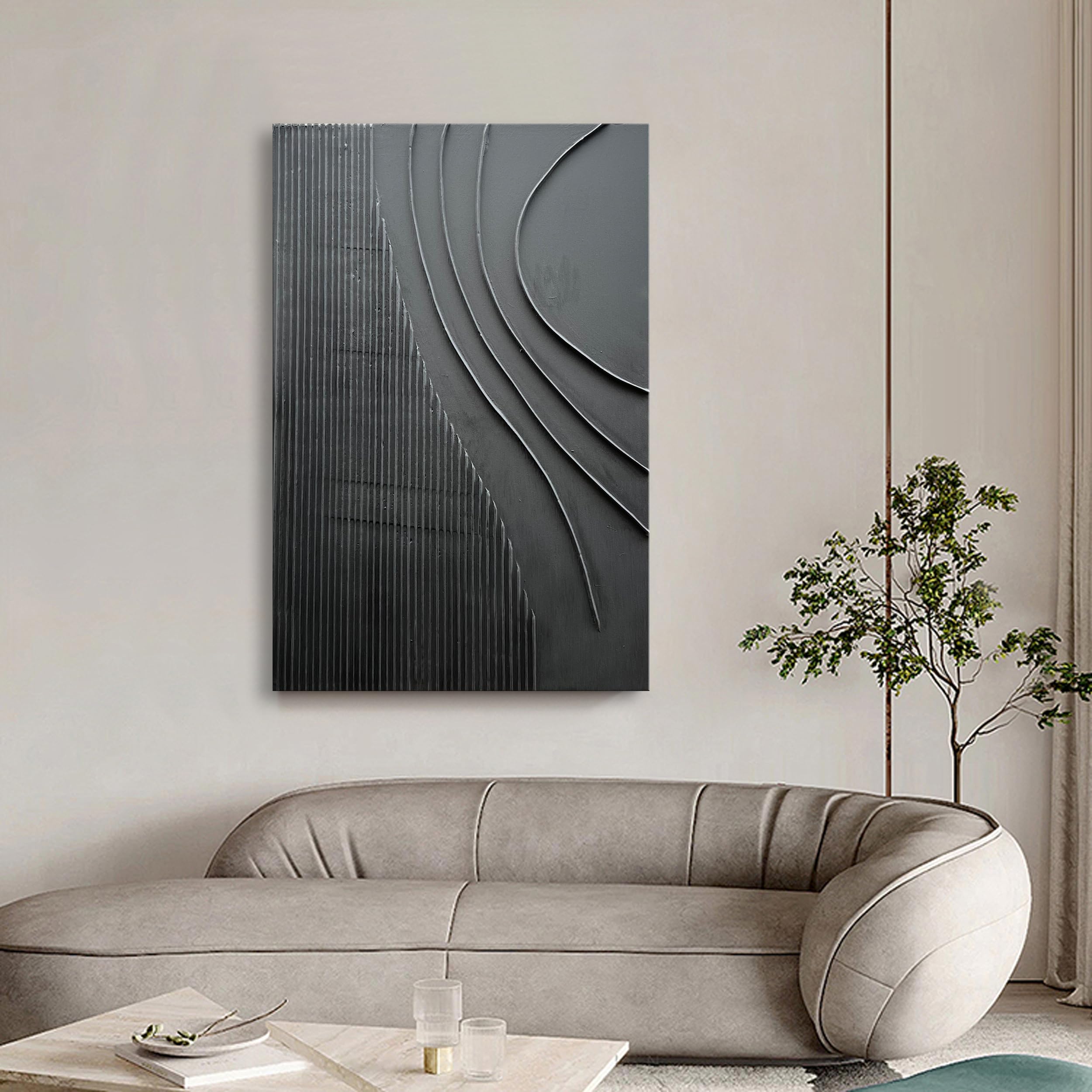 Hand-Painted Thick Texture Black Minimalist Oil Painting - 45x30 Inches Large Wall Art for Modern Home Decor | Living Room, Bedroom & Office Wall Decoration