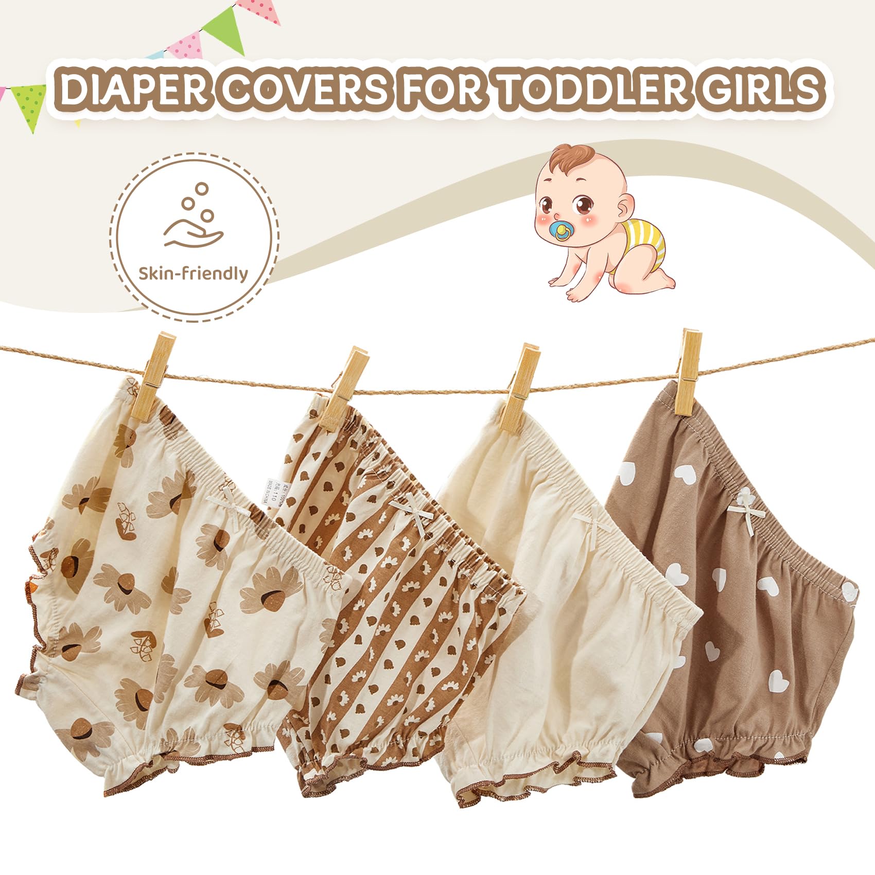 4Pcs Cute Cotton Diaper Covers for Baby Girls - Soft Toddler Girl Bloomers with Ruffle Trim | Perfect for Everyday Wear, Photo Shoots & Special Occasions