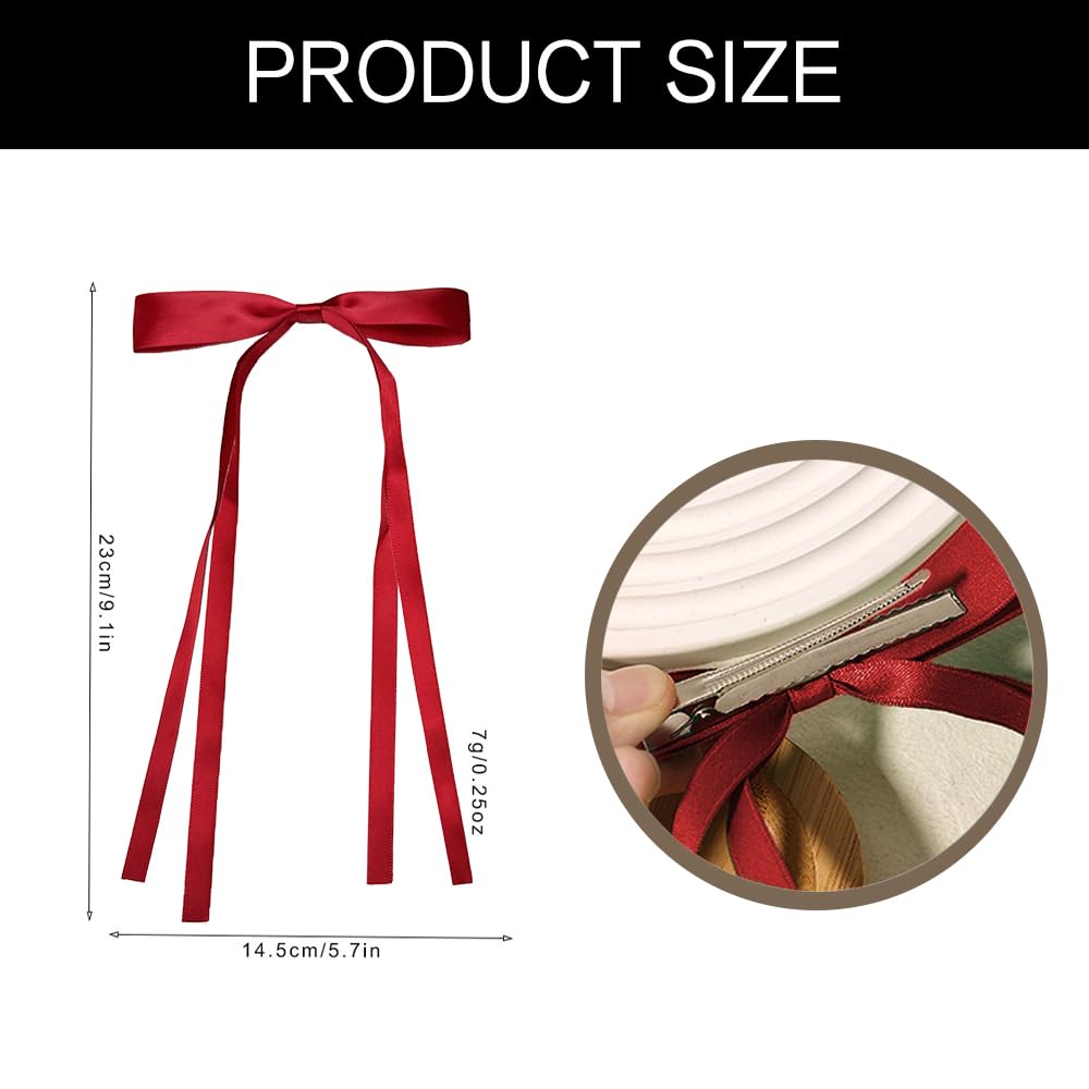 Elegant Red Hair Bows for Women - Coquette Ribbon Hair Clips, Long Hair Accessories for Party, Halloween & Christmas (2Pcs) - Perfect for Festivals, Weddings & Daily Styling