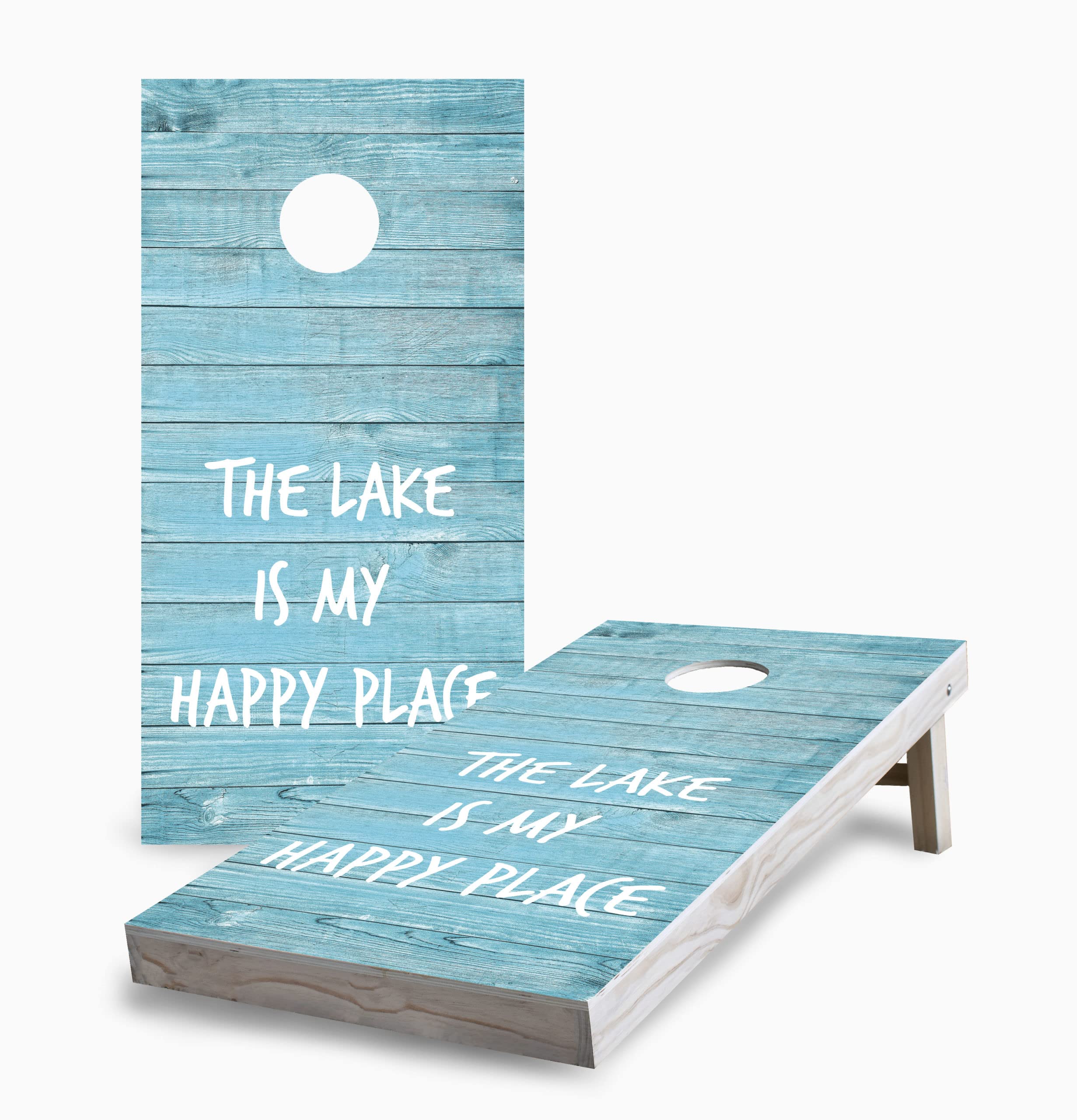 Skip's Garage Lake is My Happy Place Cornhole Game Set - 2 Regulation Boards & 8 Bean Bags - Premium Outdoor Lawn Game for Backyard Parties, Tailgating & Beach Fun