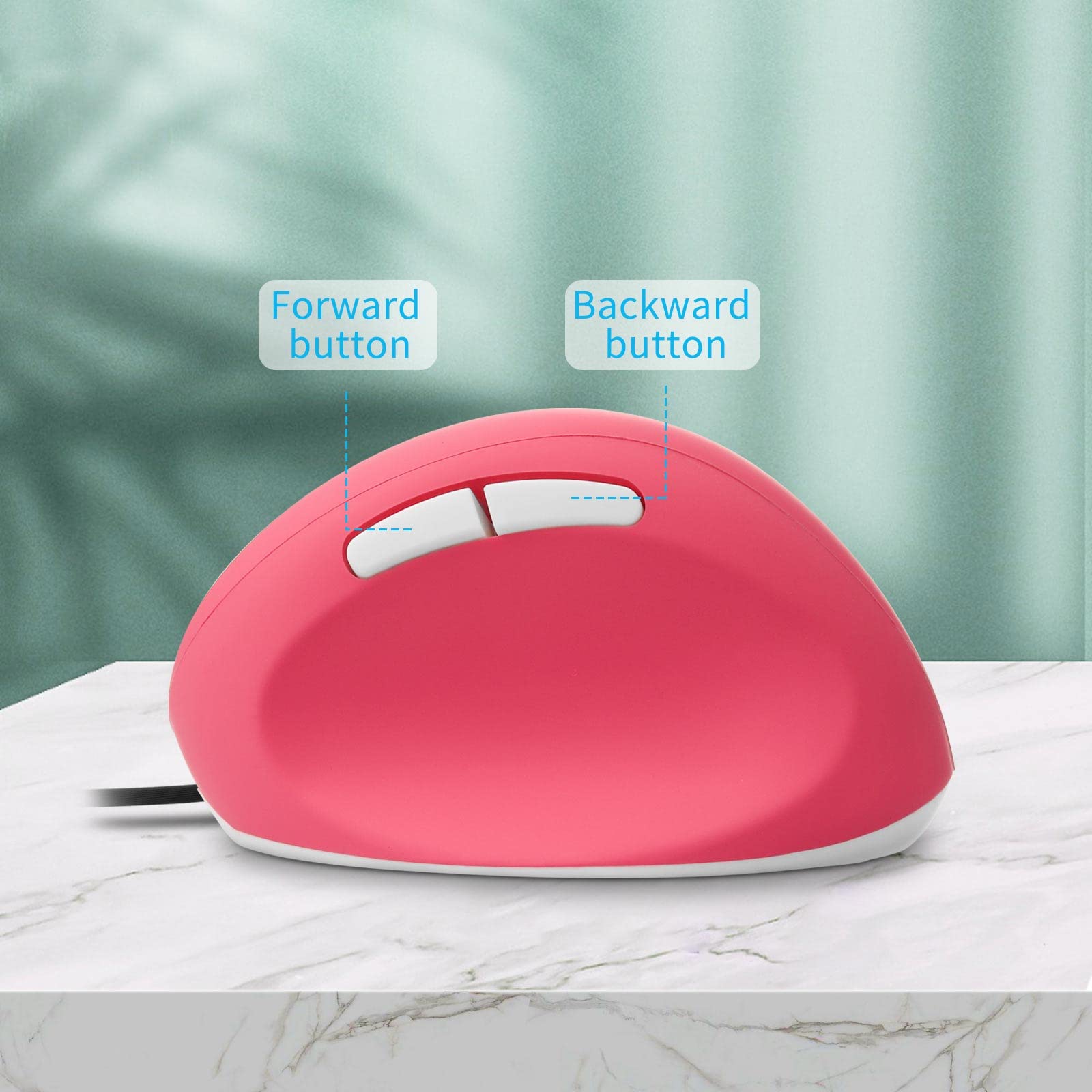 Sokelinn Six Wired Vertical Mouse - Ergonomic Right-Handed Gaming Mouse with 800/1200/1600 DPI Adjustable USB Optical Sensor - Pink Wrist Support Mouse for PC, Laptop, Office & Gaming (Ideal for Long Work Hours & Carpal Tunnel Relief)