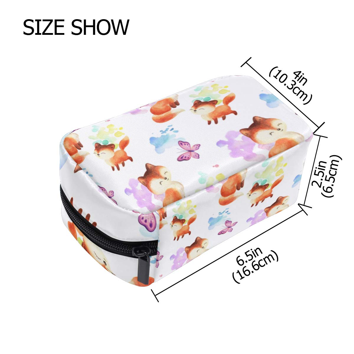 SUABO Black Foxes and Butterflies Cosmetic Bag - Waterproof Travel Makeup Pouch for Women, Portable Zippered Storage Organizer for Brushes, Lipstick, Eyeshadow - Perfect for Travel, Gym, and Daily Use
