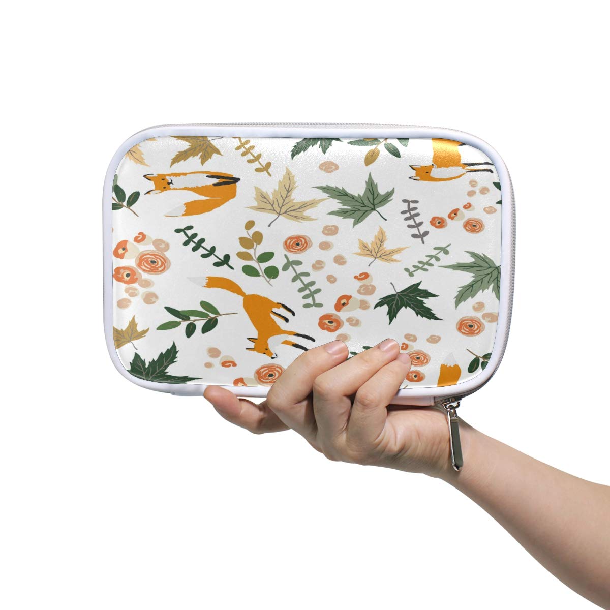 Fox Rose Flower Maple Leaves Pencil Case - Large Capacity Zippered Pen Bag for School, Office & Travel - Cute Cosmetic Makeup Pouch for Women & Girls - Perfect for Organizing Stationery, Art Supplies or Beauty Essentials