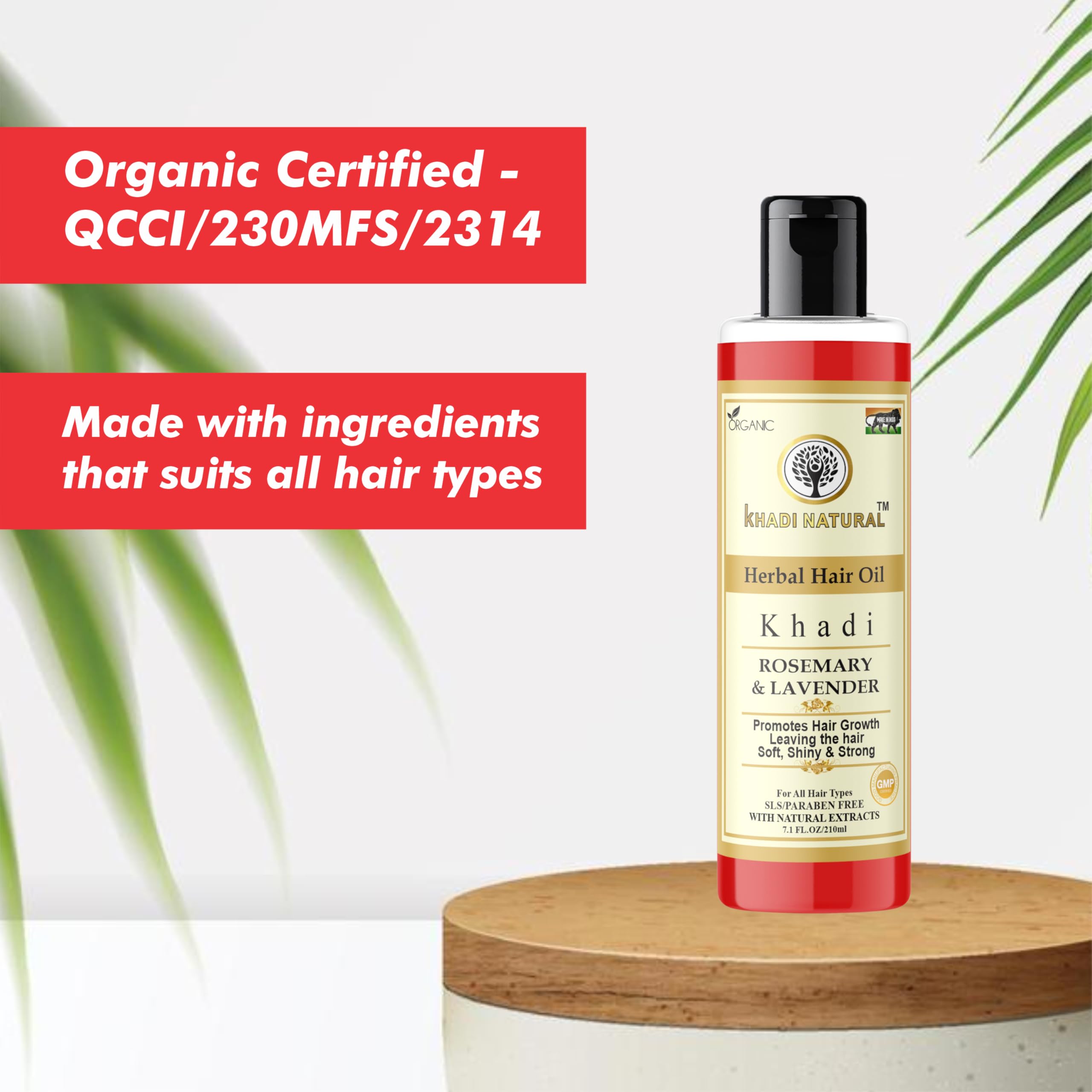 Khadi Natural Herbal Rosemary & Lavender Hair Oil 210 ML - Organic Hair Growth Treatment for Strong, Shiny Hair & Healthy Scalp - Aromatherapy Hair Care for Dry, Damaged Hair - Perfect for Daily Use & Scalp Massage