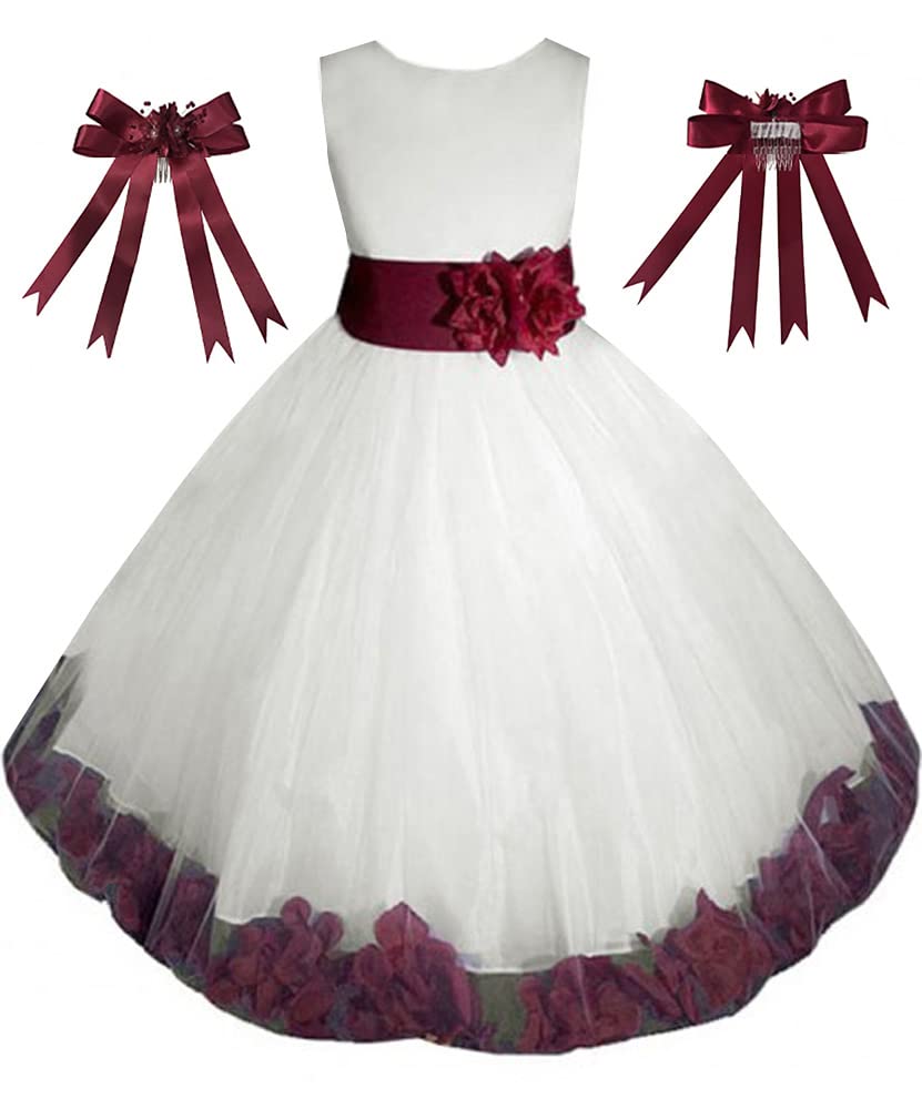 Ivory Tulle Flower Girl Dress with Rose Petals - Elegant Wedding, Pageant, Easter & Birthday Party Gown | Made in USA | Perfect for Flower Girls, Bridal Showers & Special Occasions