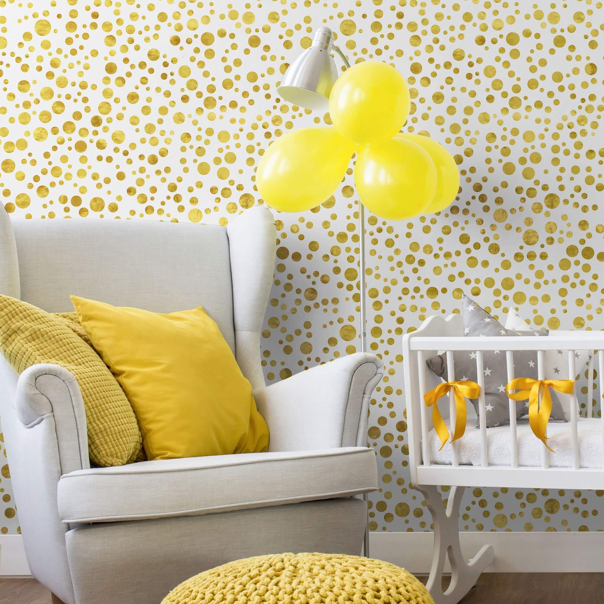 Yellow Bubbles Teens Peel and Stick Removable Wallpaper 4885 - Self-Adhesive Wall Decor for Bedroom, Dorm, Nursery - Easy to Install & Remove