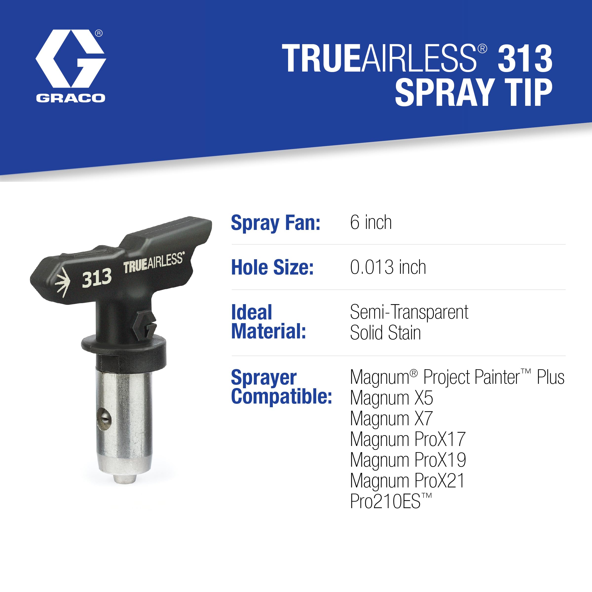 Graco TRU313 TrueAirless 313 Spray Tip - High Performance Airless Paint Sprayer Nozzle for Professional Painting Projects - Perfect for Interior Walls, Exterior Surfaces, and DIY Home Renovations
