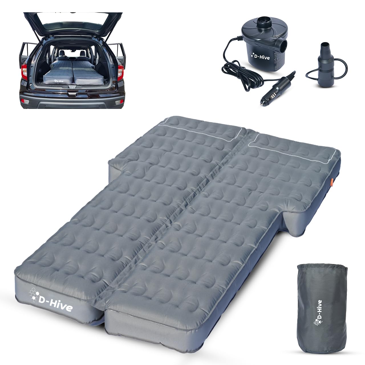**SUV Air Mattress for Car Camping - Extra Thick 300D Oxford Fabric Car Bed Mattress with Electric Pump - Quick & Easy Setup for SUV, Truck & Van - Perfect for Road Trips, Travel & Outdoor Adventures (Grey)**