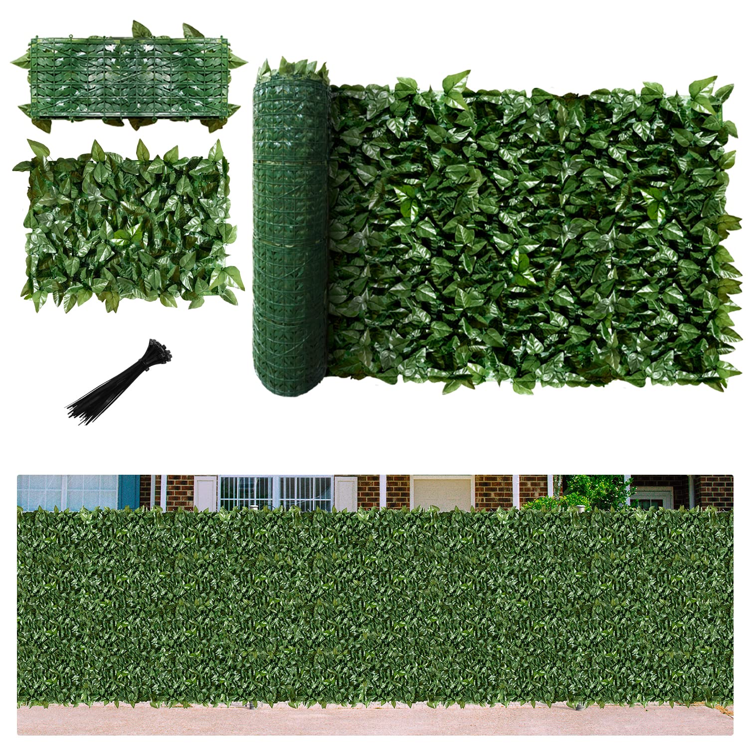Artificial Ivy Privacy Fence Screen 39''x360'' - Realistic Fake Hedge Leaf & Faux Vine Wall Cover for Outdoor Garden, Yard, Patio, Balcony | UV Resistant, Weatherproof Decor for Privacy, Shade & Aesthetic Enhancement
