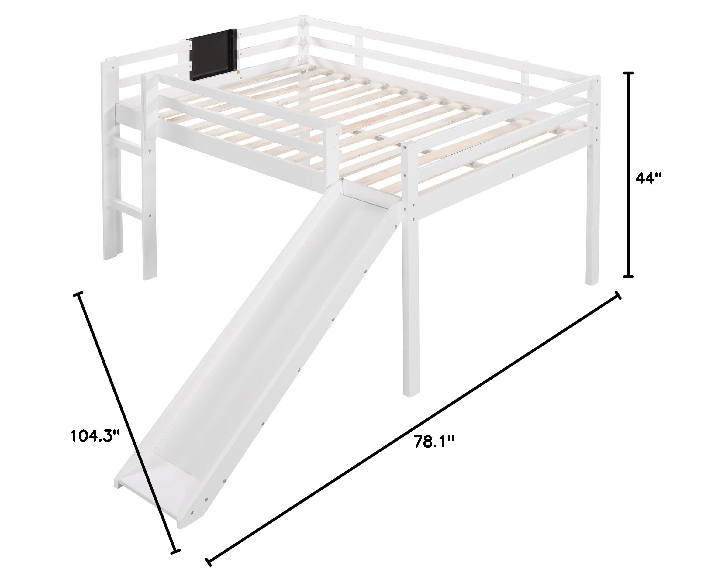 Merax Full Size Wooden Loft Bunk Bed with Slide - Junior Height for Kids & Teens, White | Space-Saving Bedroom Furniture for Small Rooms, Dorm, Playroom & Sleepovers