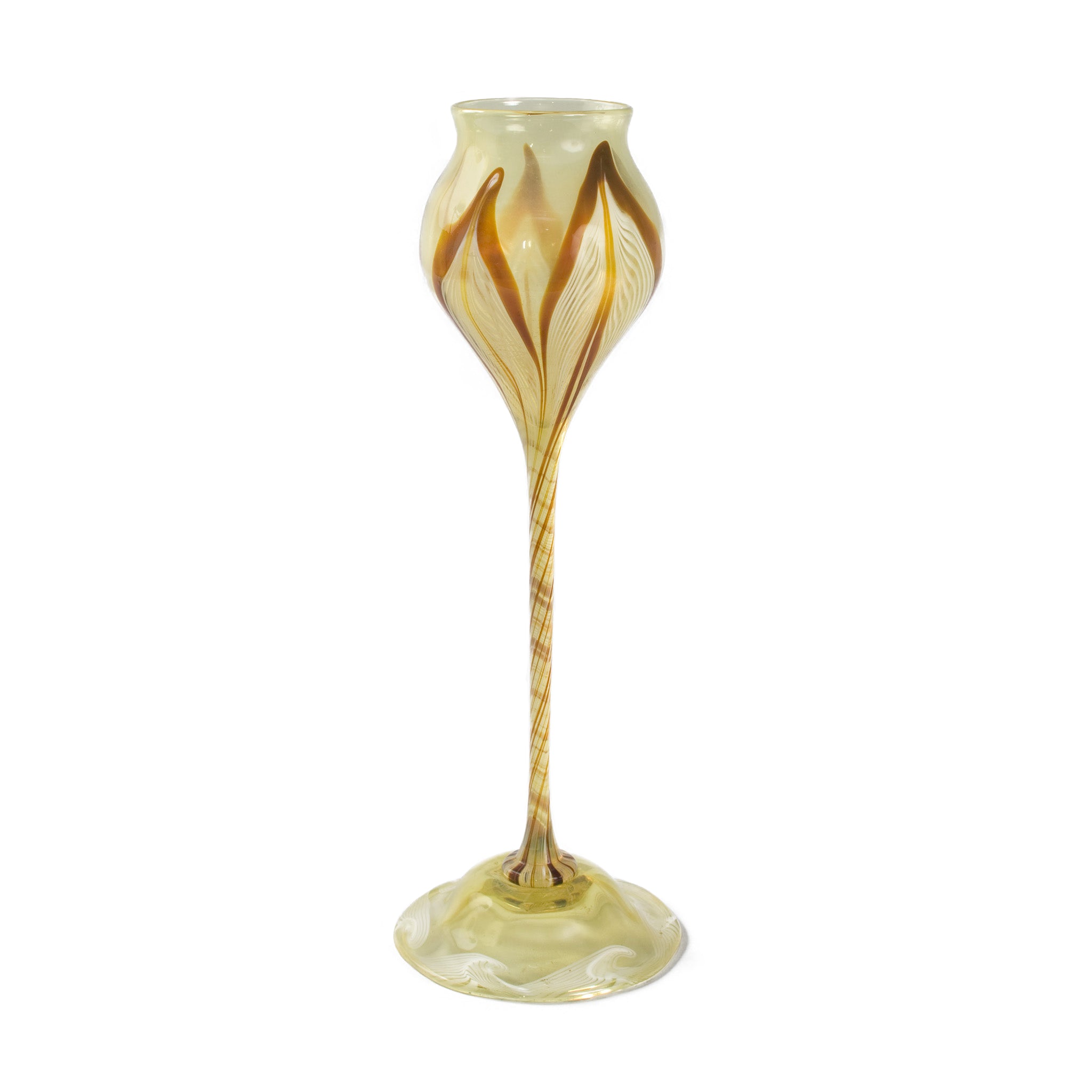 Tiffany Studios New York Favrile Glass Elongated Flower Form Vase - Handcrafted Art Nouveau Vase for Home Decor, Wedding Centerpiece & Luxury Gift