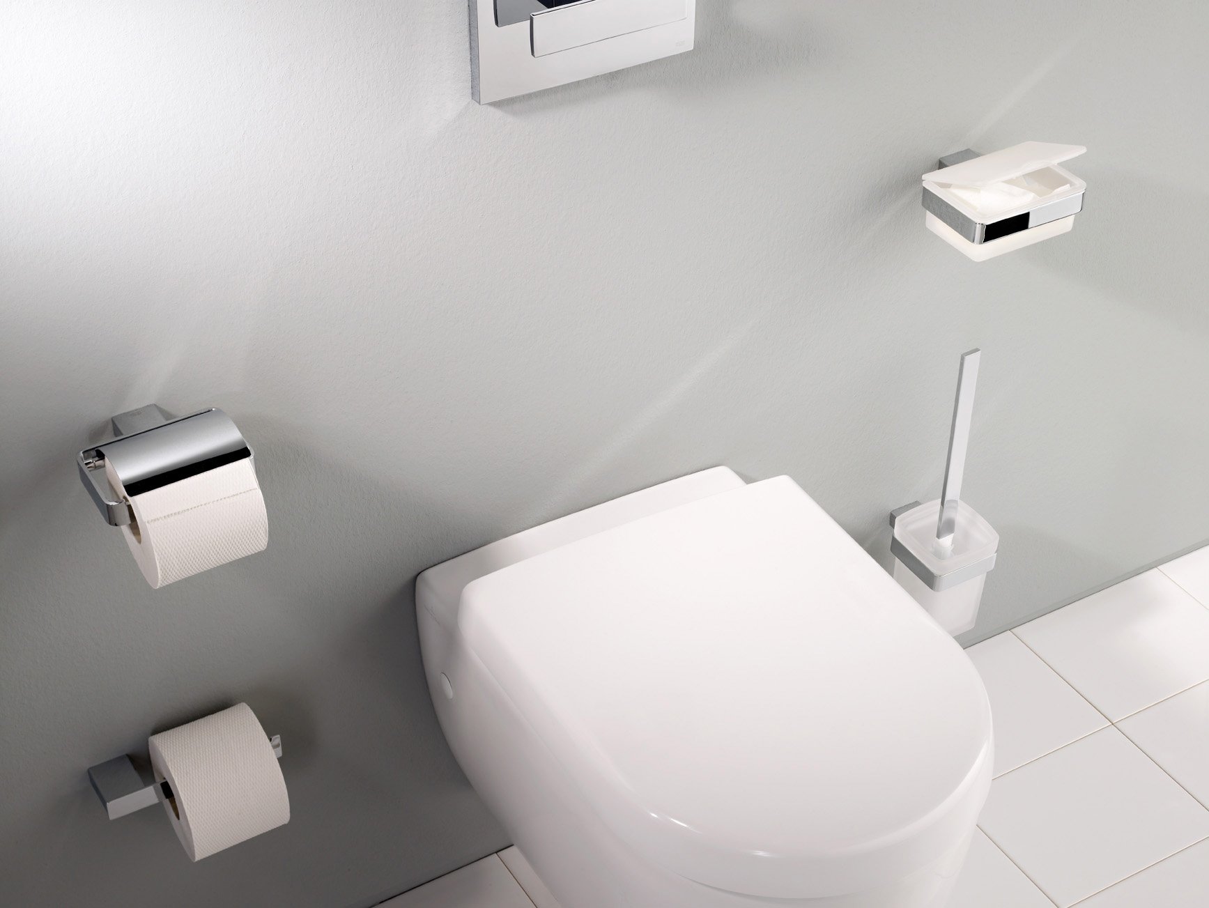 Emco Loft 250294 Chrome Bathroom Toilet Paper Holder - No Lid, Wall-Mounted for Modern & Traditional Bathrooms, Powder Room & RV Use
