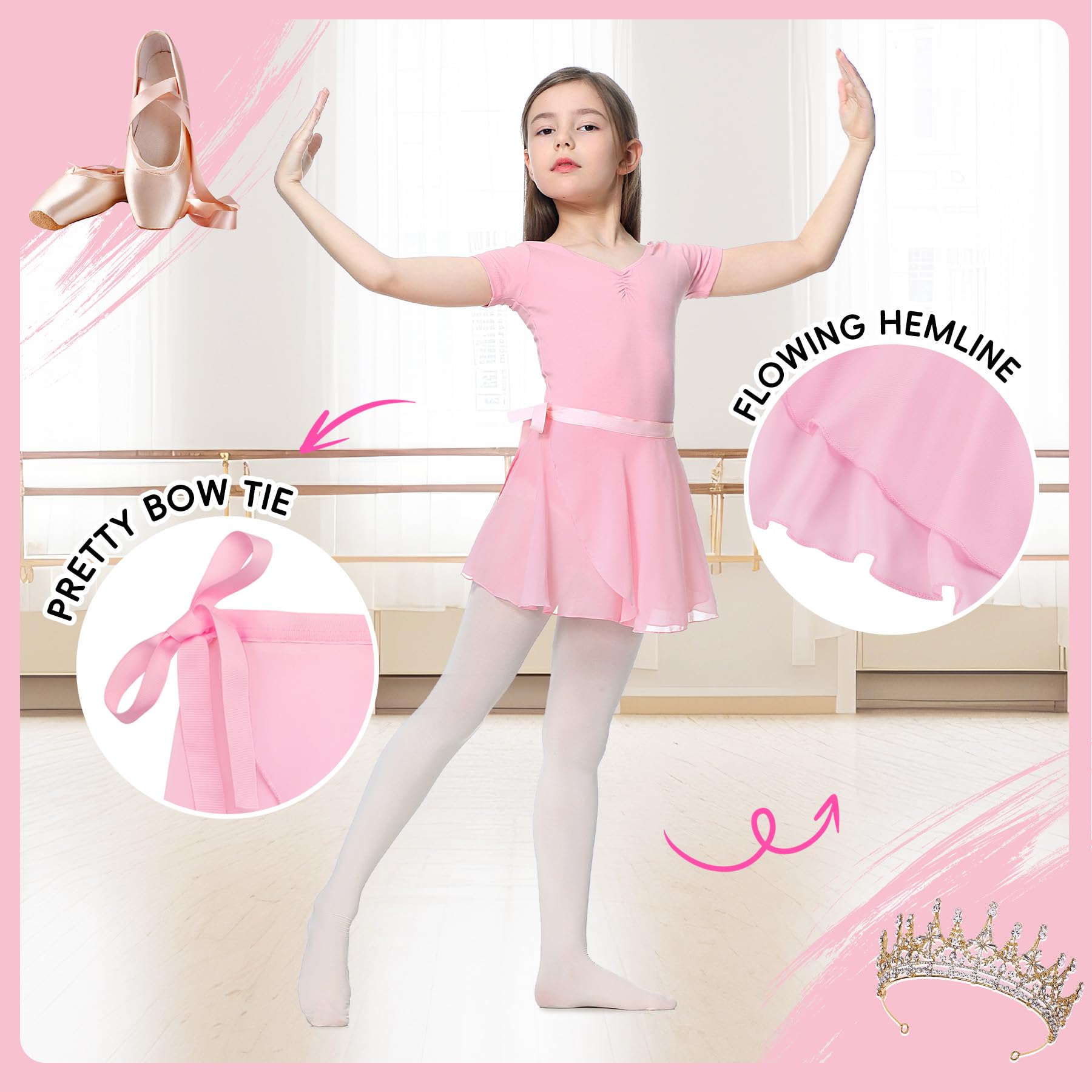 Zando Ballet Skirt for Girls & Women - 2 Pack Stretchy Dance Wrap Skirts for Toddlers, Kids & Adults - Perfect for Ballet Class, Dance Practice & Performance Costumes