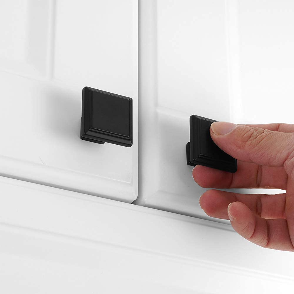 KOOFIZO 10-Pack Square Stepped Cabinet Knobs - Black Pull Handles (31mm/1.2 Inch) for Kitchen Cabinets, Dresser Drawers, Wardrobe Hardware - Perfect for Modern Home, Office & Bathroom Renovation