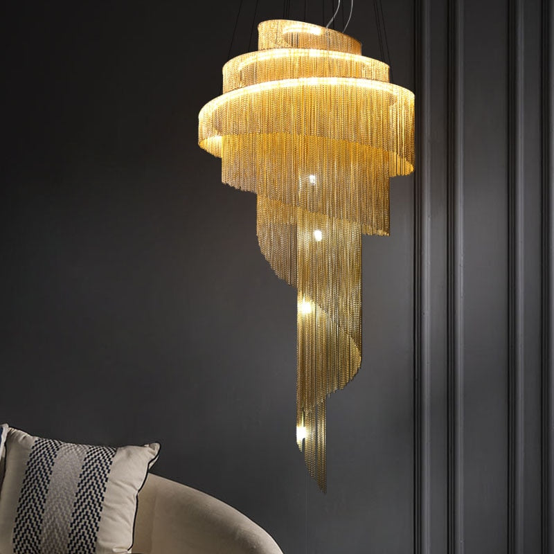 Spiral Chain Chandelier - Modern Elegant Staircase Lighting Fixture for Home Decor | Perfect for Living Room, Dining Room & Entryway Lighting