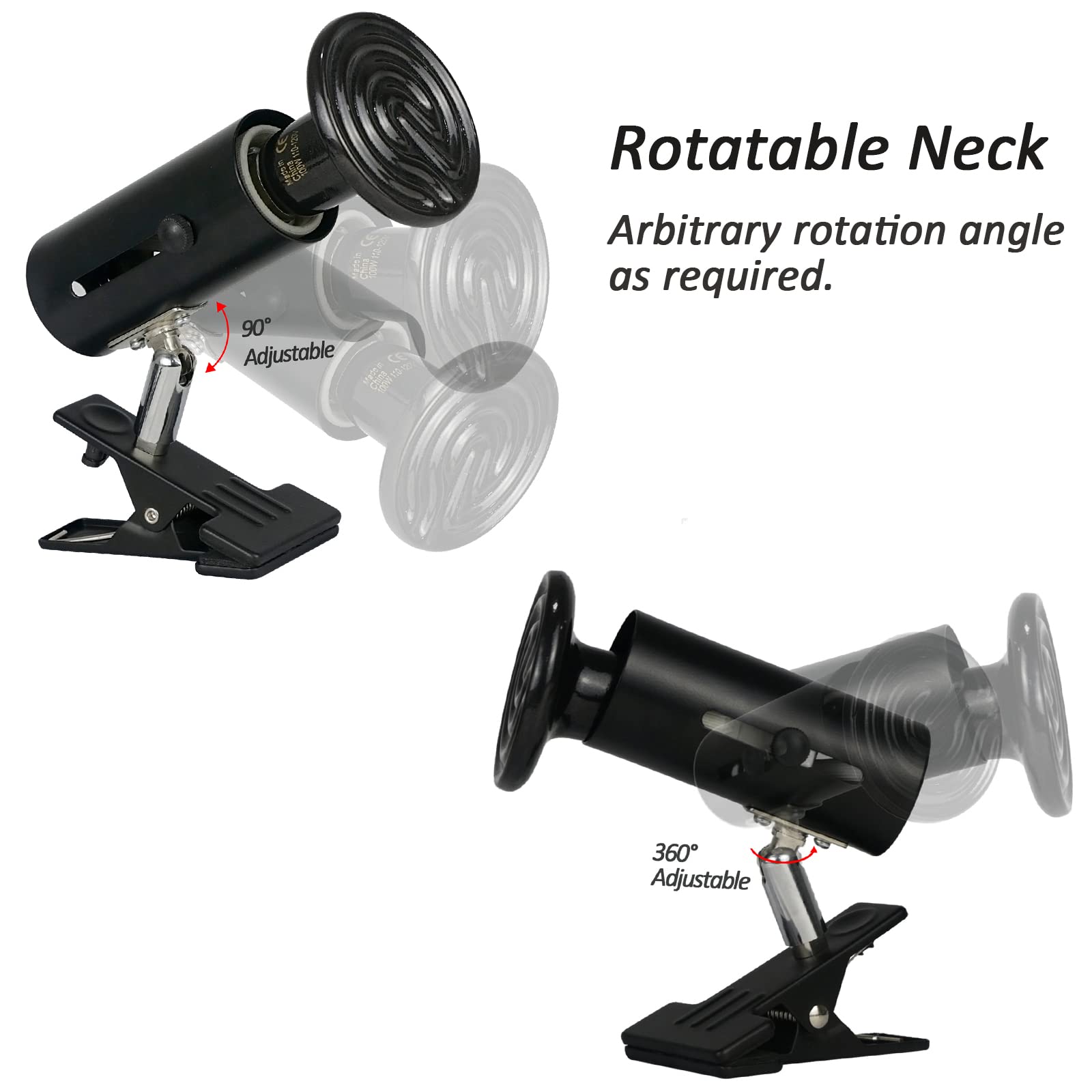 COOSPIDER 100W Ceramic Heat Emitter Reptile Heat Lamp - 360° Rotatable Clip Stand, Adjustable Bracket, No Light Brooder Coop Heater for Turtles, Snakes, Chickens & Lizards | Perfect for Terrariums, Vivariums & Reptile Habitats