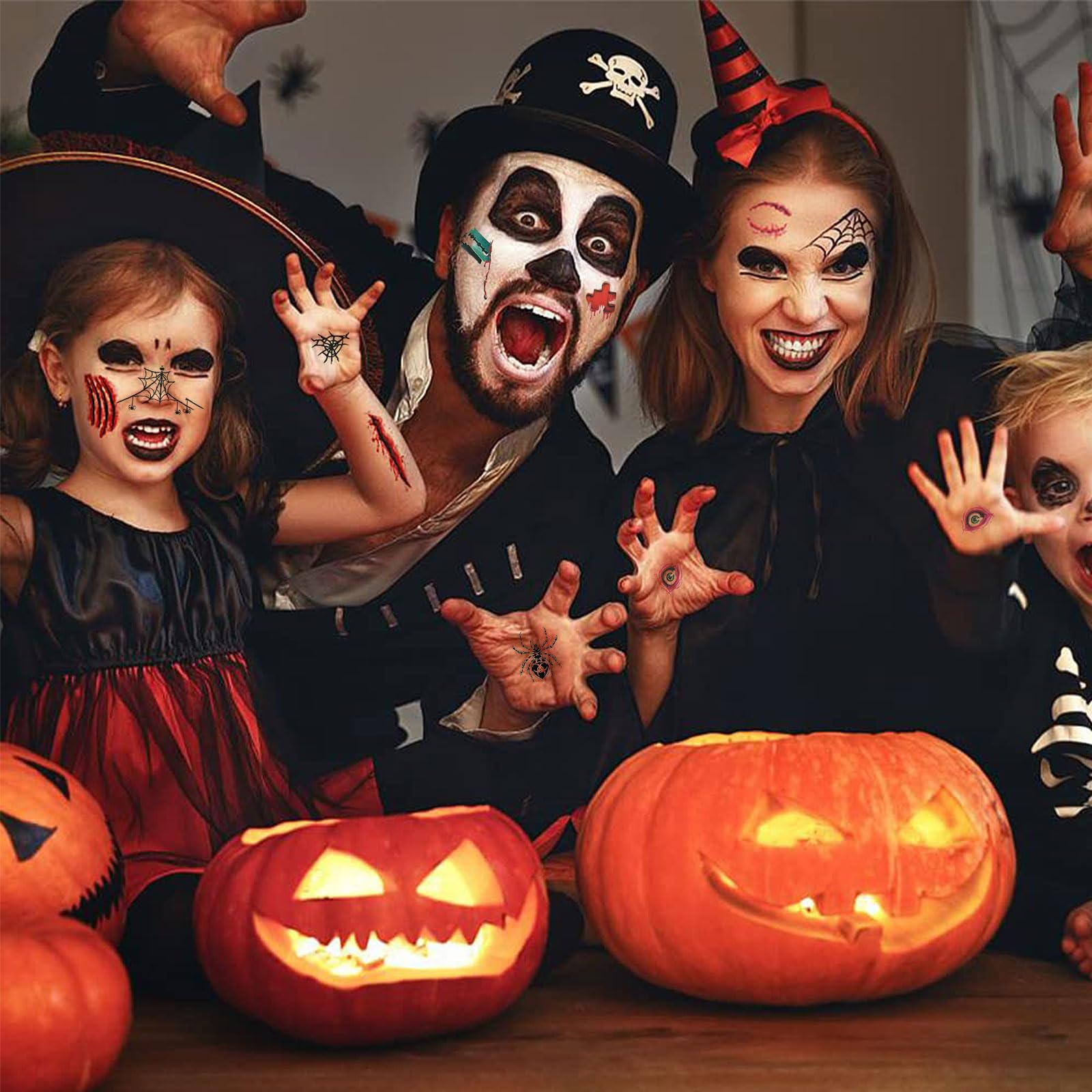 TECHEEL Halloween Temporary Tattoos - Scary Face & Body Tattoos for Halloween, Masquerade, Carnival & Costume Parties - Perfect Gift for Adults & Kids - Great for Cosplay, Themed Events & Spooky Decorations