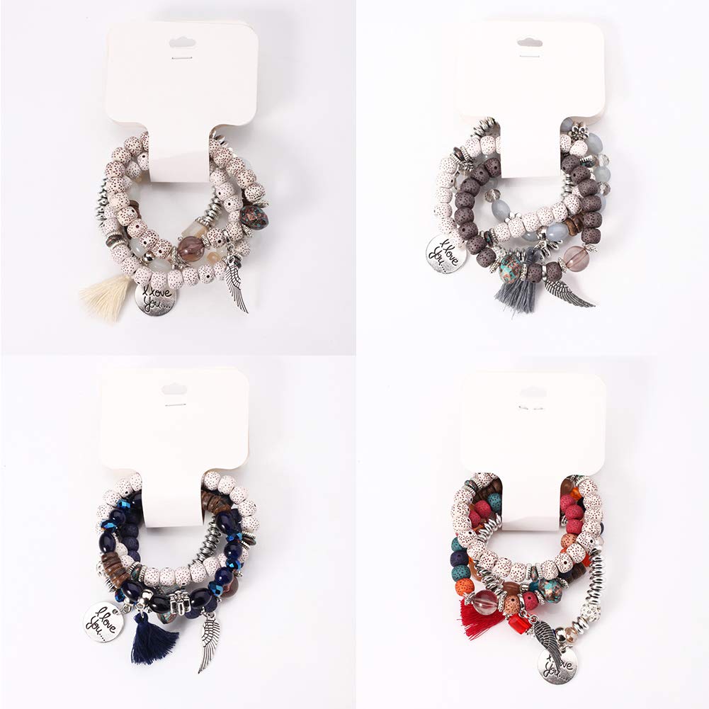 4Pcs Bohemian Beaded Bracelet Set for Women - Colorful Wing Bead Bangles, Handmade Jewelry Gift for Party, Festival & Everyday Wear